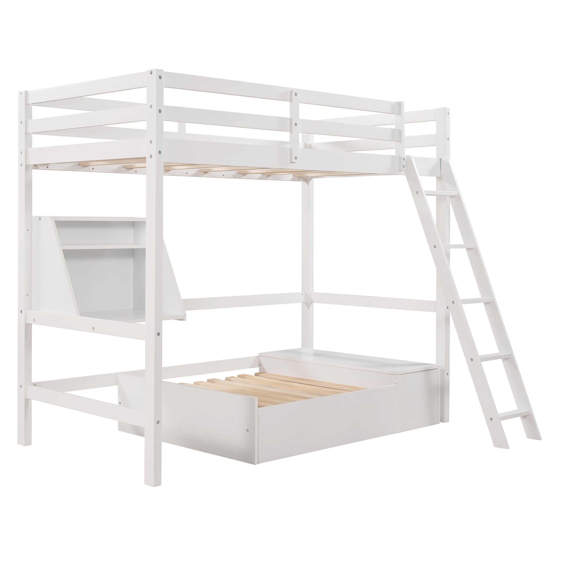 White Convertible Twin over Twin Bunk Bed with Storage