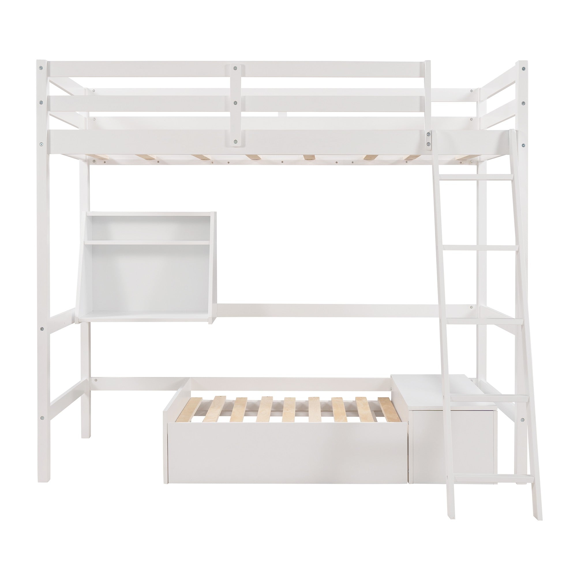 White Convertible Twin over Twin Bunk Bed with Storage