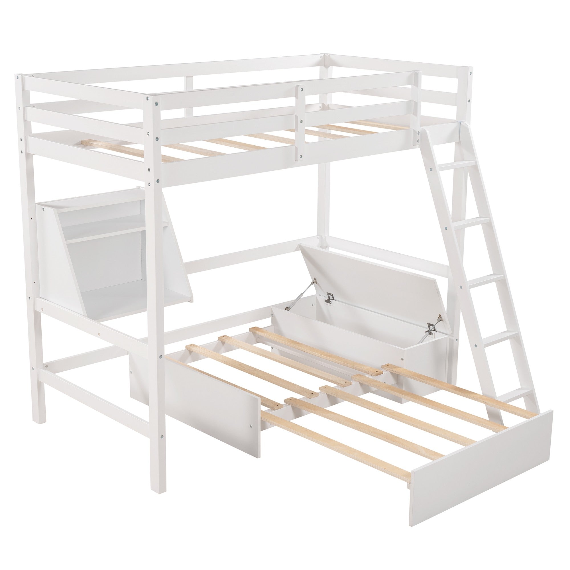 White Convertible Twin over Twin Bunk Bed with Storage