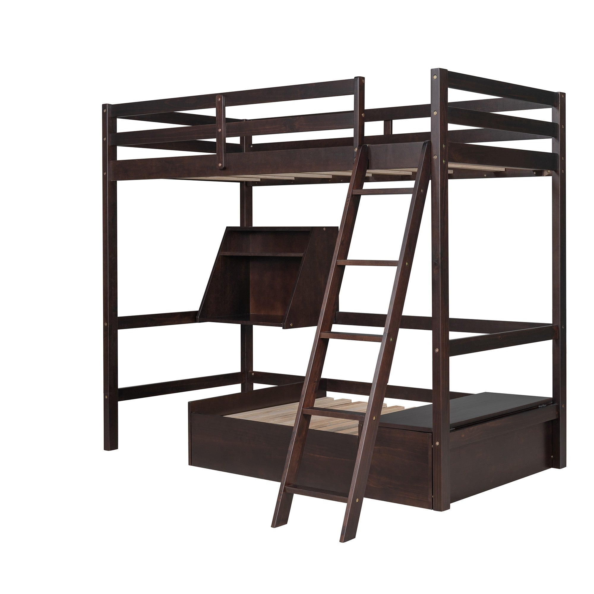 Dark Brown Convertible Twin over Twin Bunk Bed with Storage