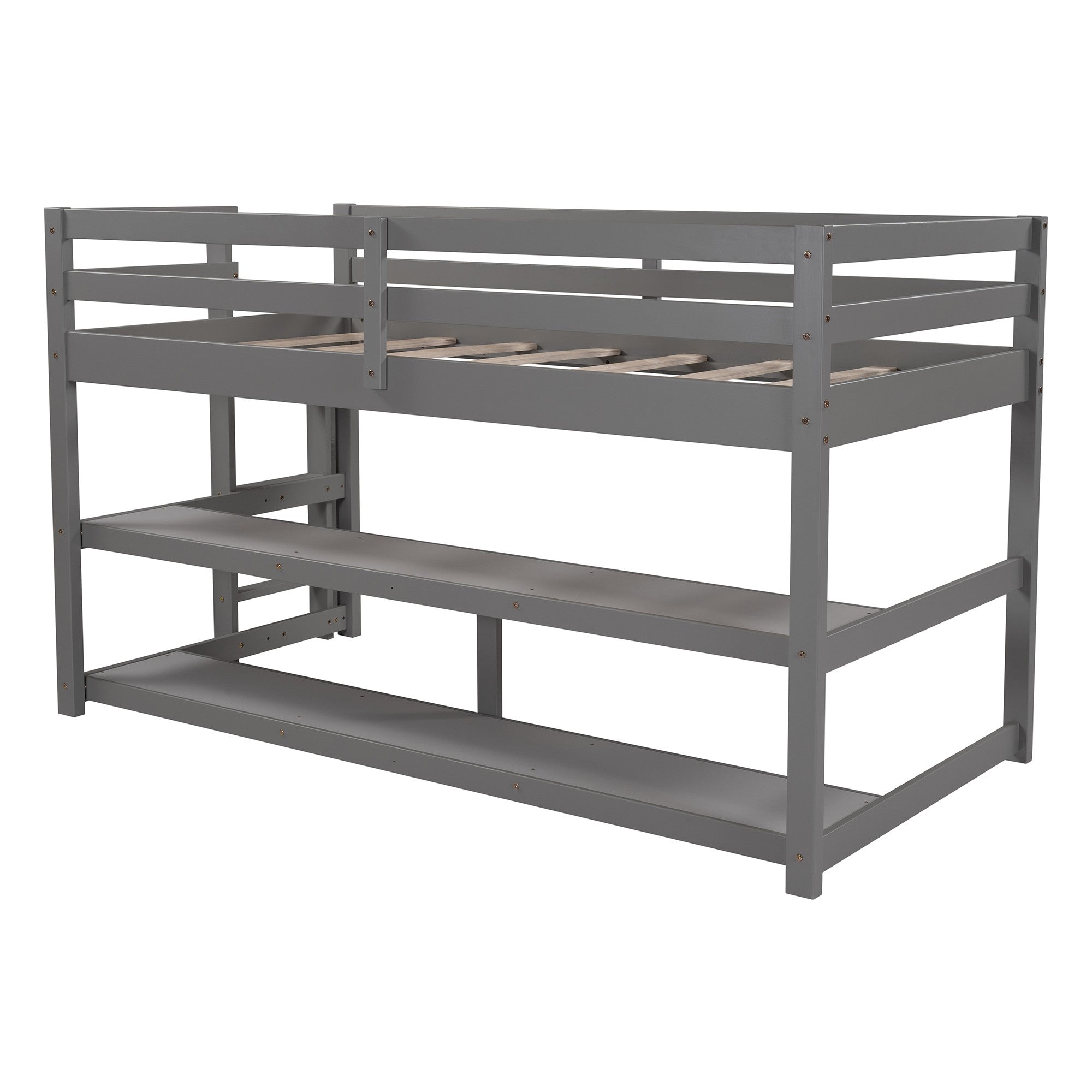 Minimalist Gray Twin Size Loft Bed with Built In Shelves