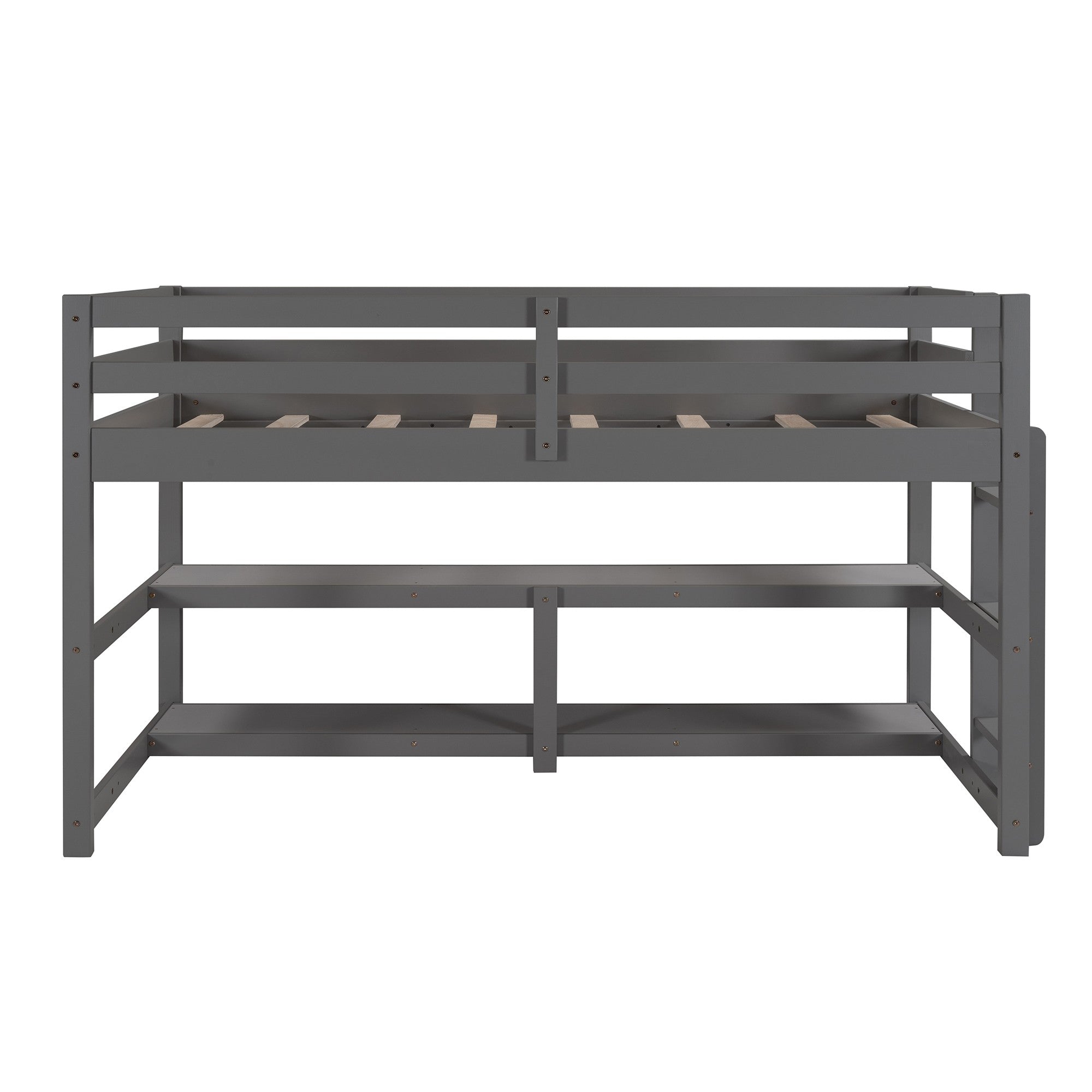 Minimalist Gray Twin Size Loft Bed with Built In Shelves