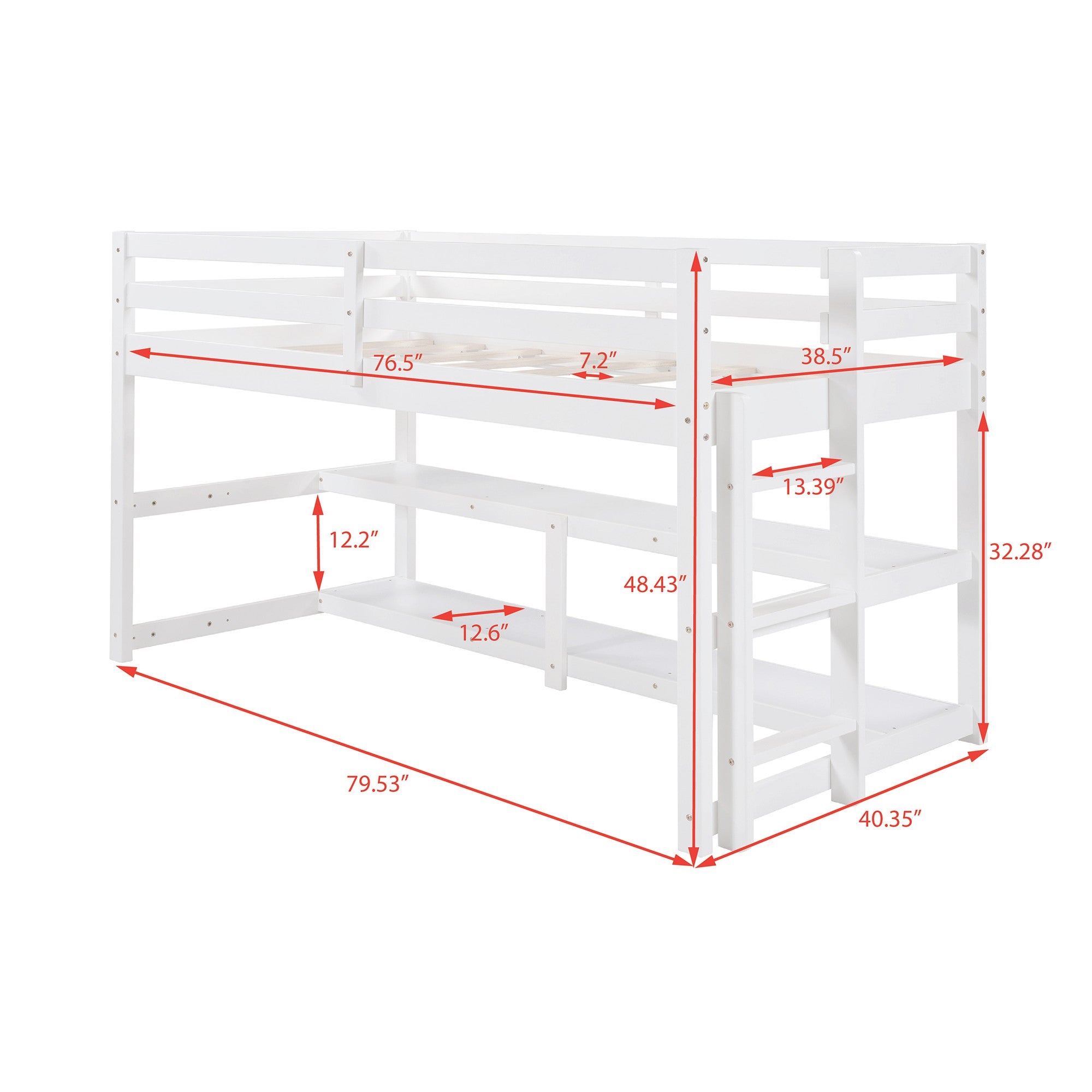 Minimalist White Twin Size Loft Bed with Built In Shelves Default Title