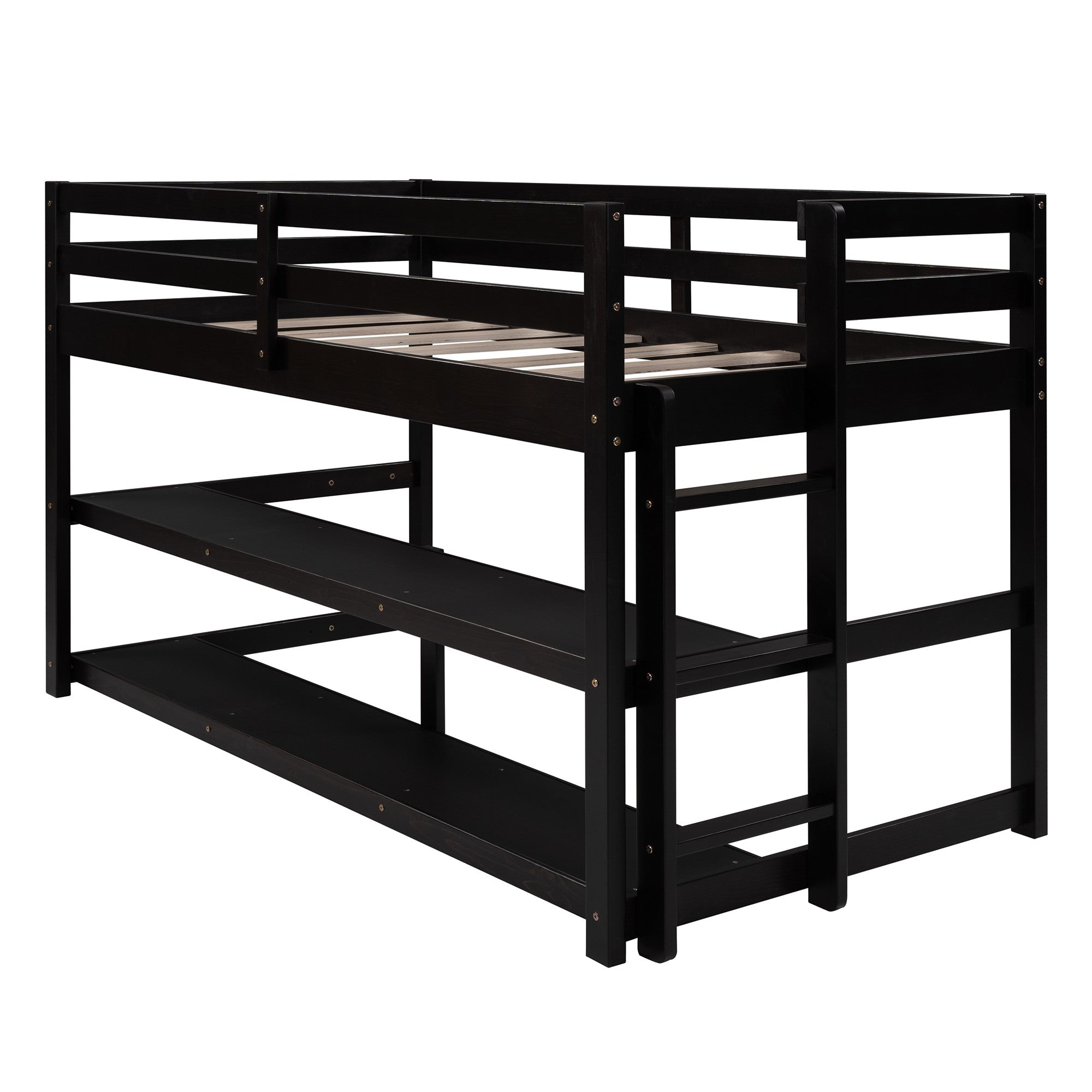 Minimalist Dark Brown Twin Size Loft Bed with Built In Shelves