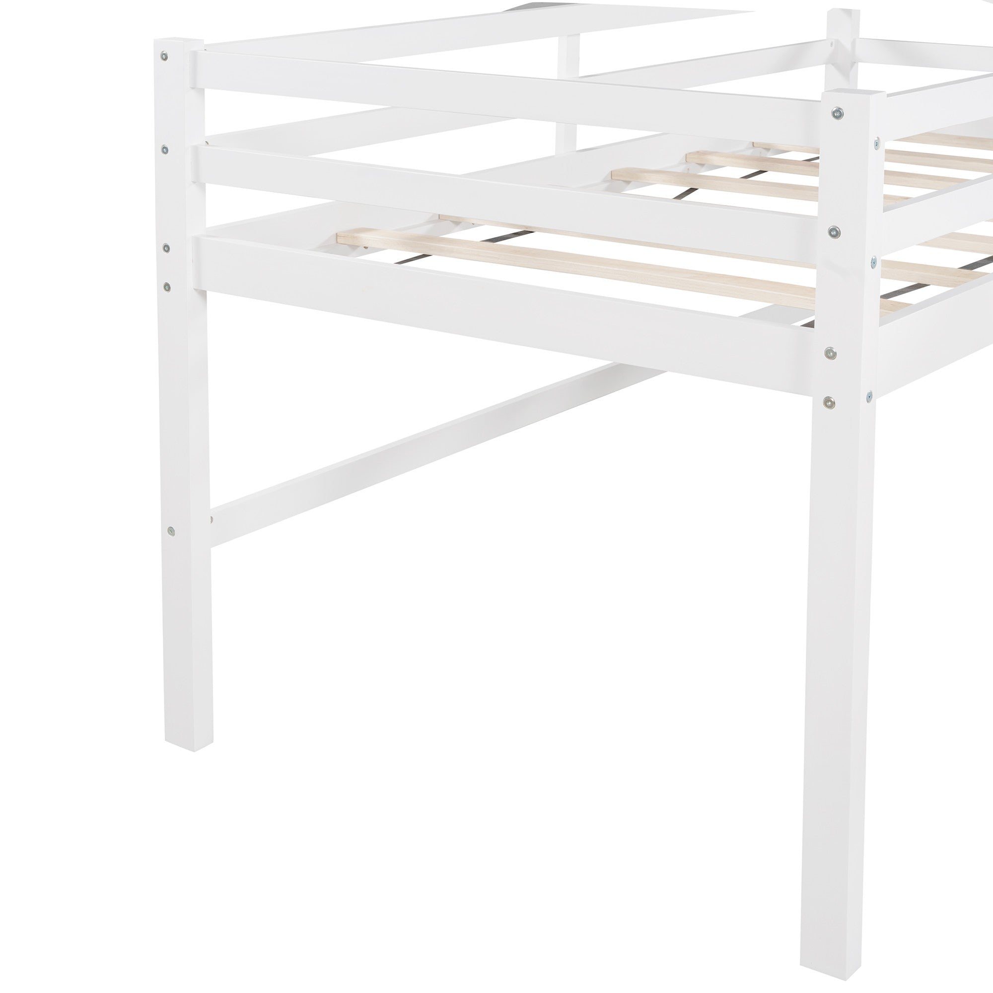 White L Shaped Double Twin Low Loft Beds with Slide