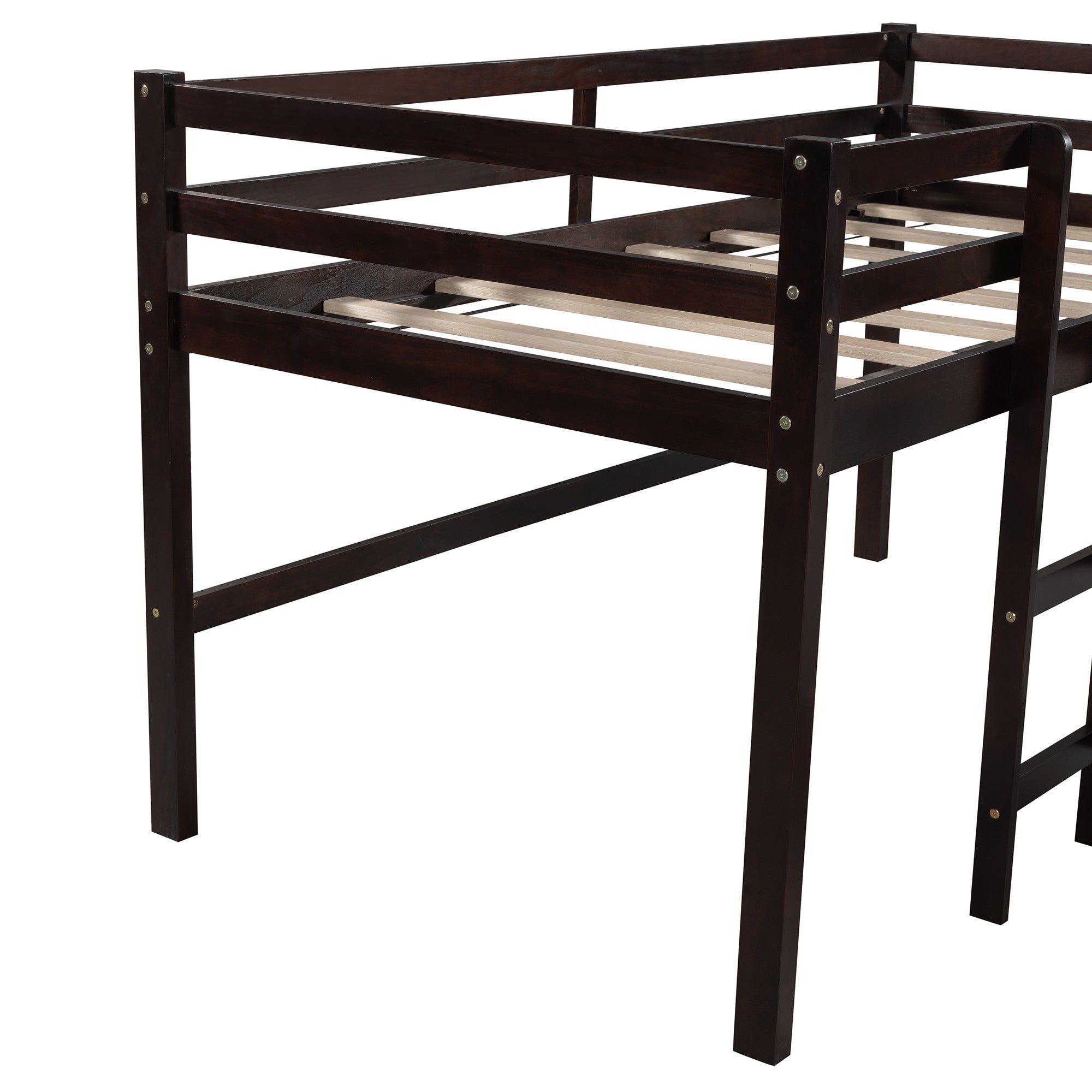 Dark Brown L Shaped Double Twin Low Loft Beds with Slide Default Title