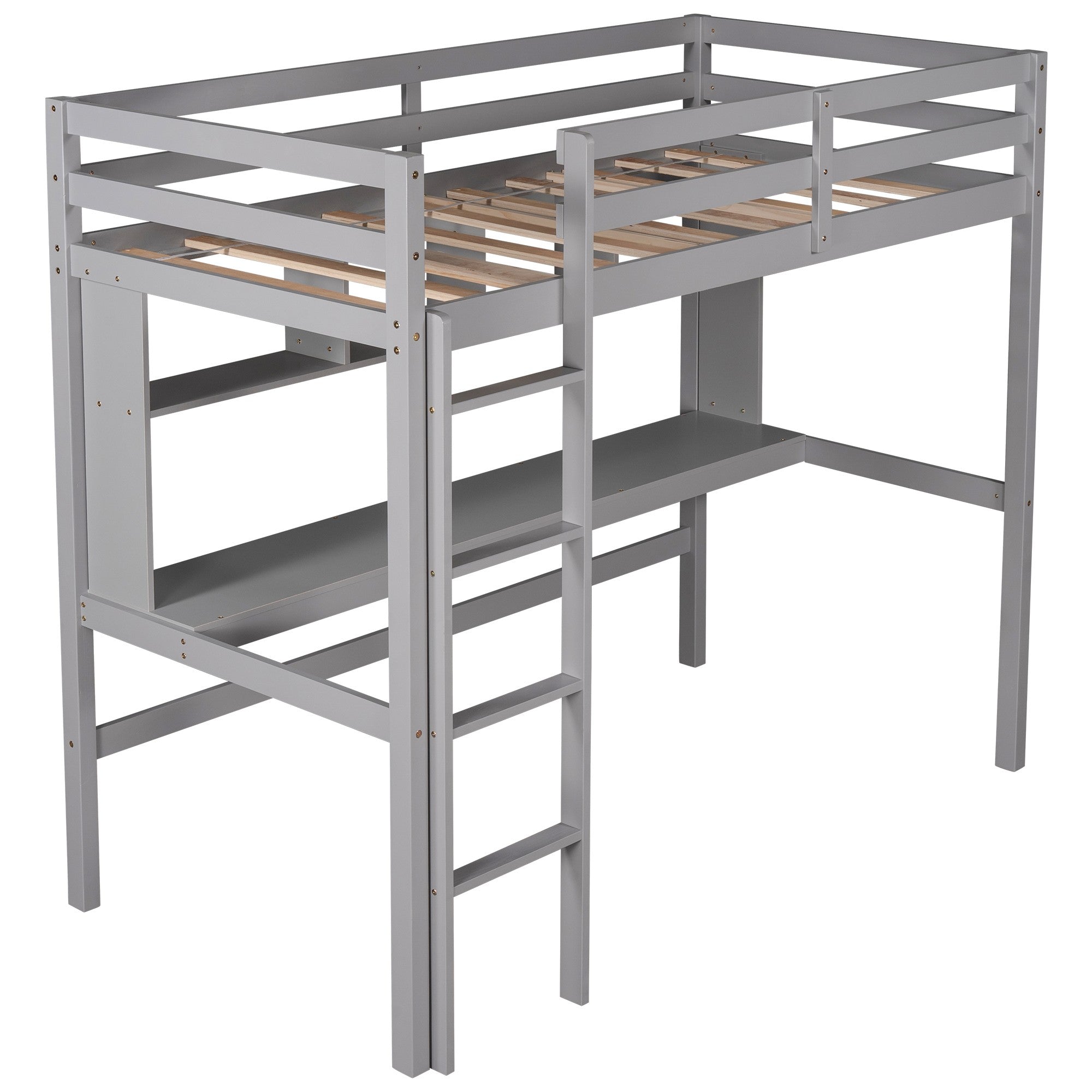 Minimalist Gray Twin Size Loft Bed with Built In Desk and Shelf Default Title