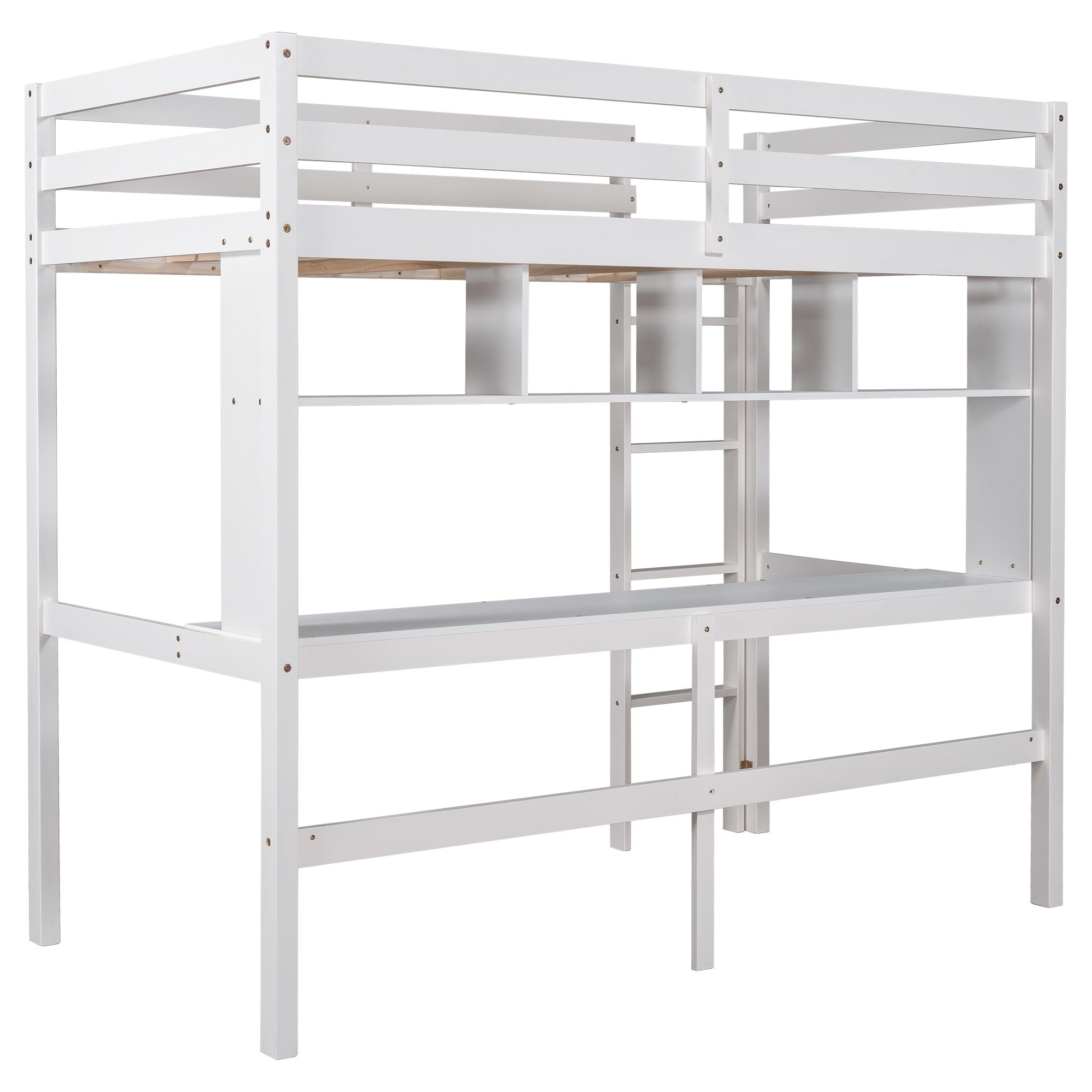 Minimalist White Twin Size Loft Bed with Built In Desk and Shelf
