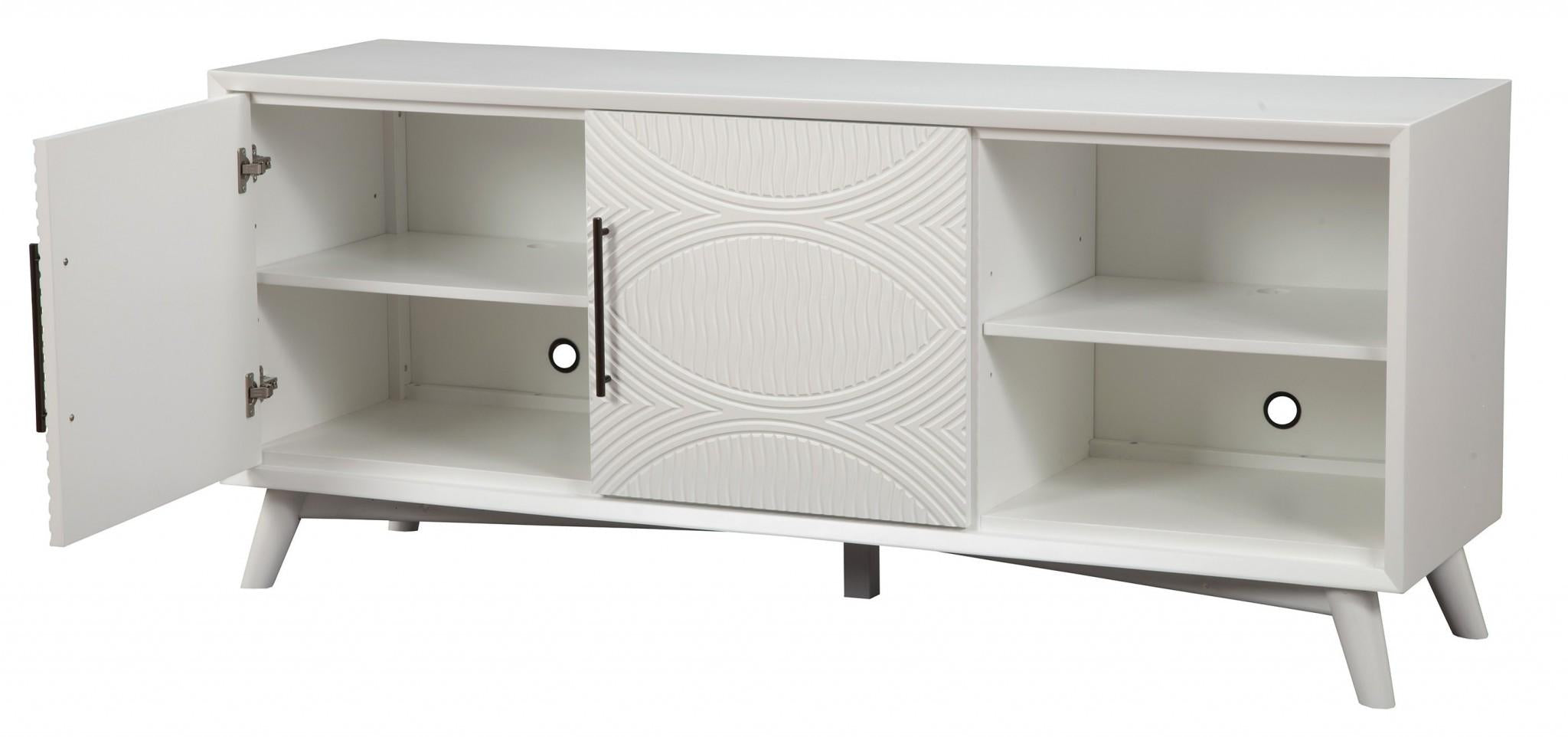 Stylish White Textured Mid Century Mod TV Console