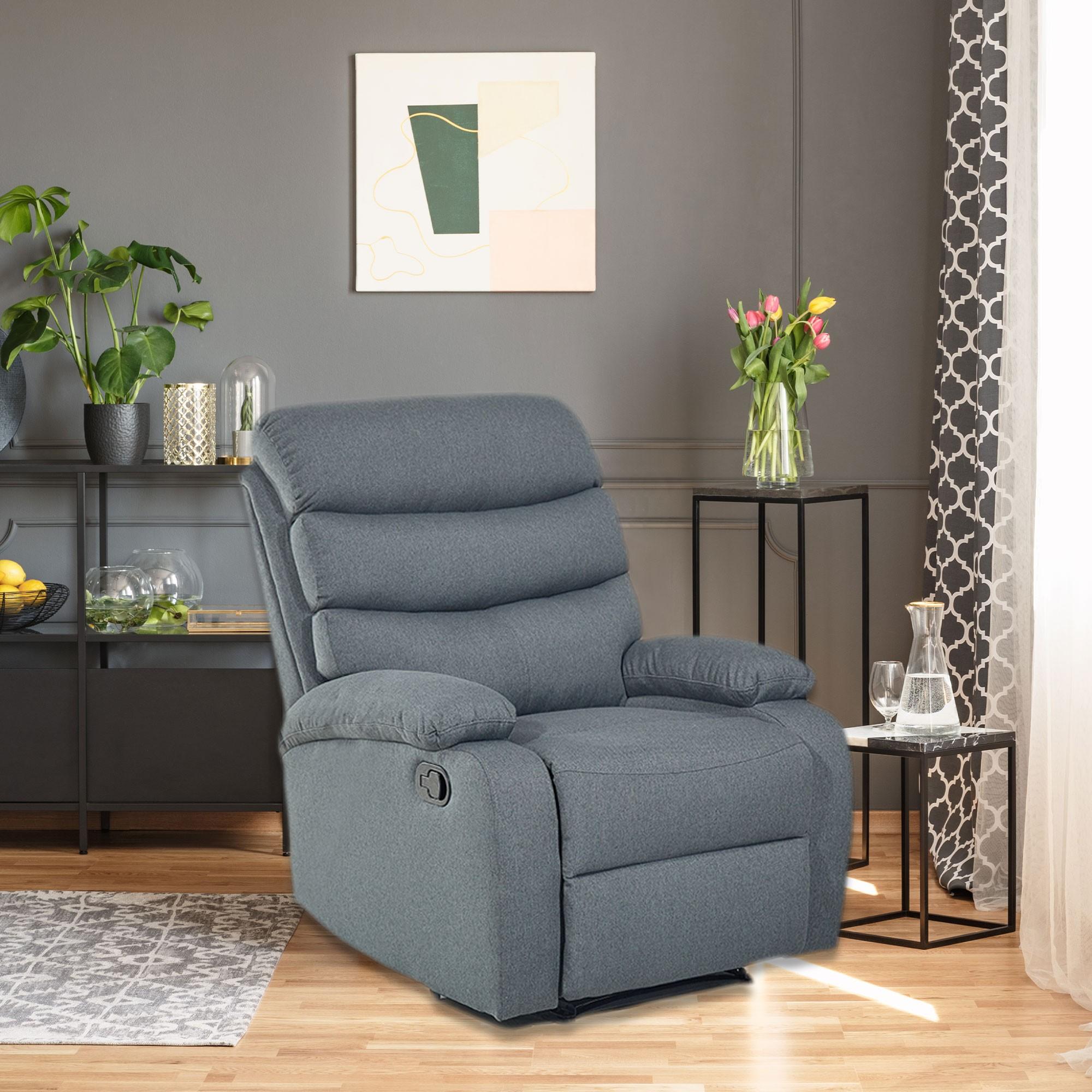 Plush Dark Grey Microfiber Recliner Chair