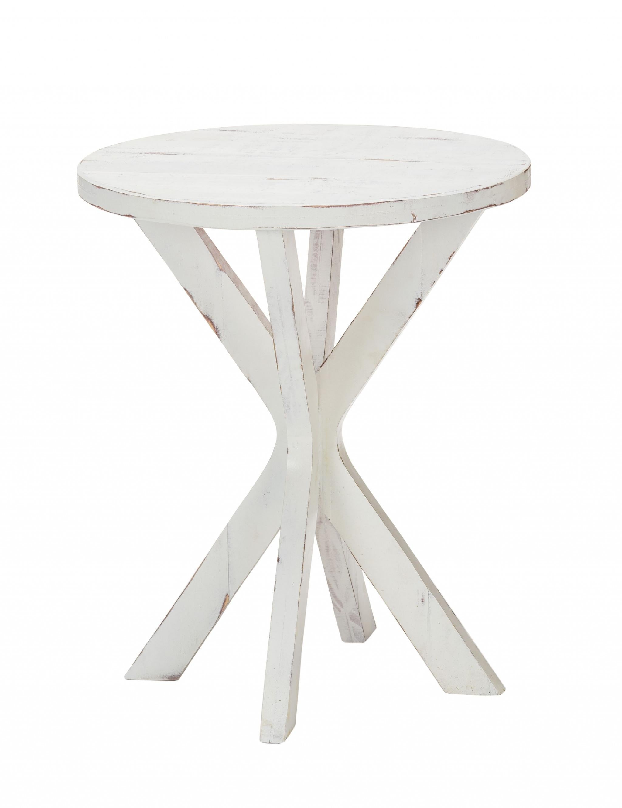 Rustic Modern White Round X Base End Table