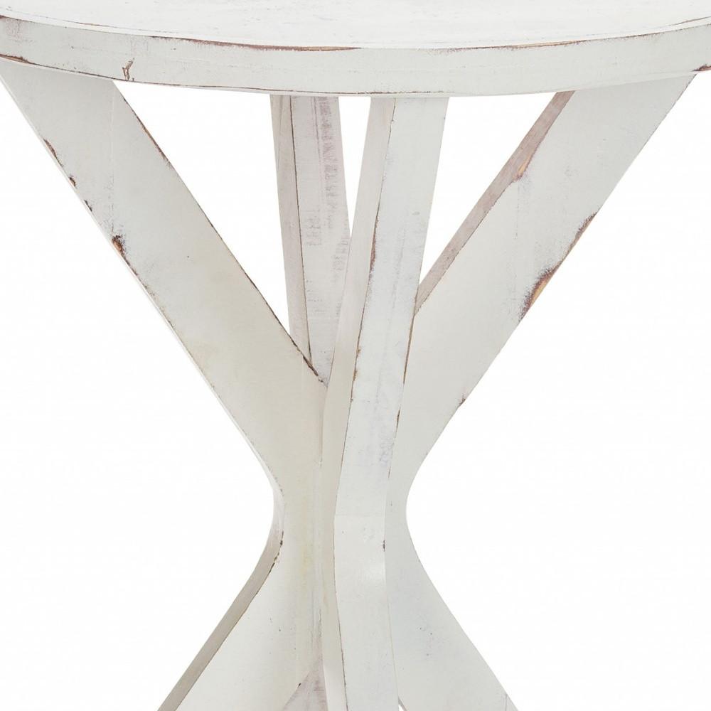 Rustic Modern White Round X Base End Table