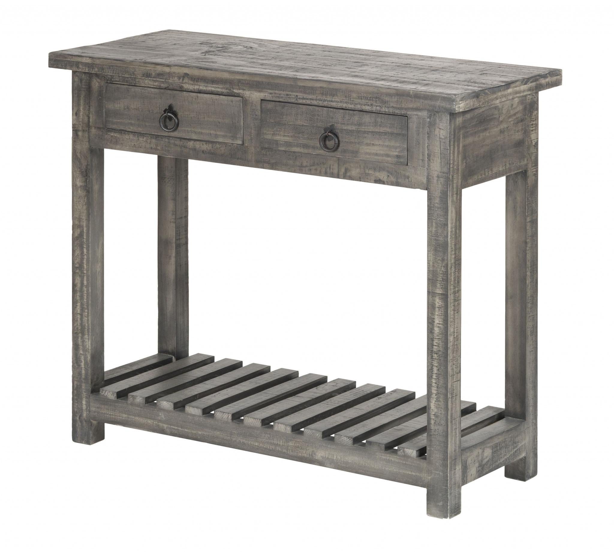 Rustic Gray Wash Wooden Sofa Table with Storage