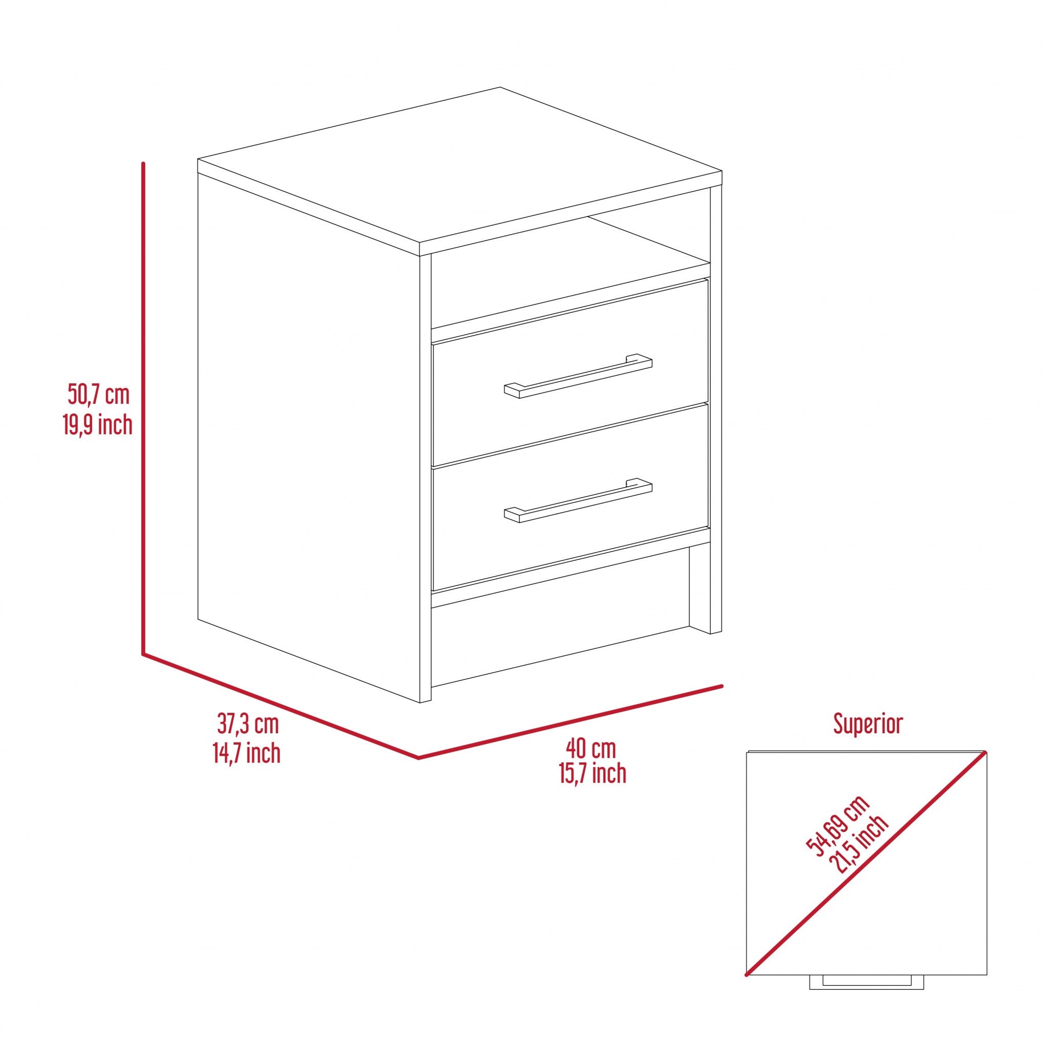 White Open Compartment Two Drawer Nightstand Default Title