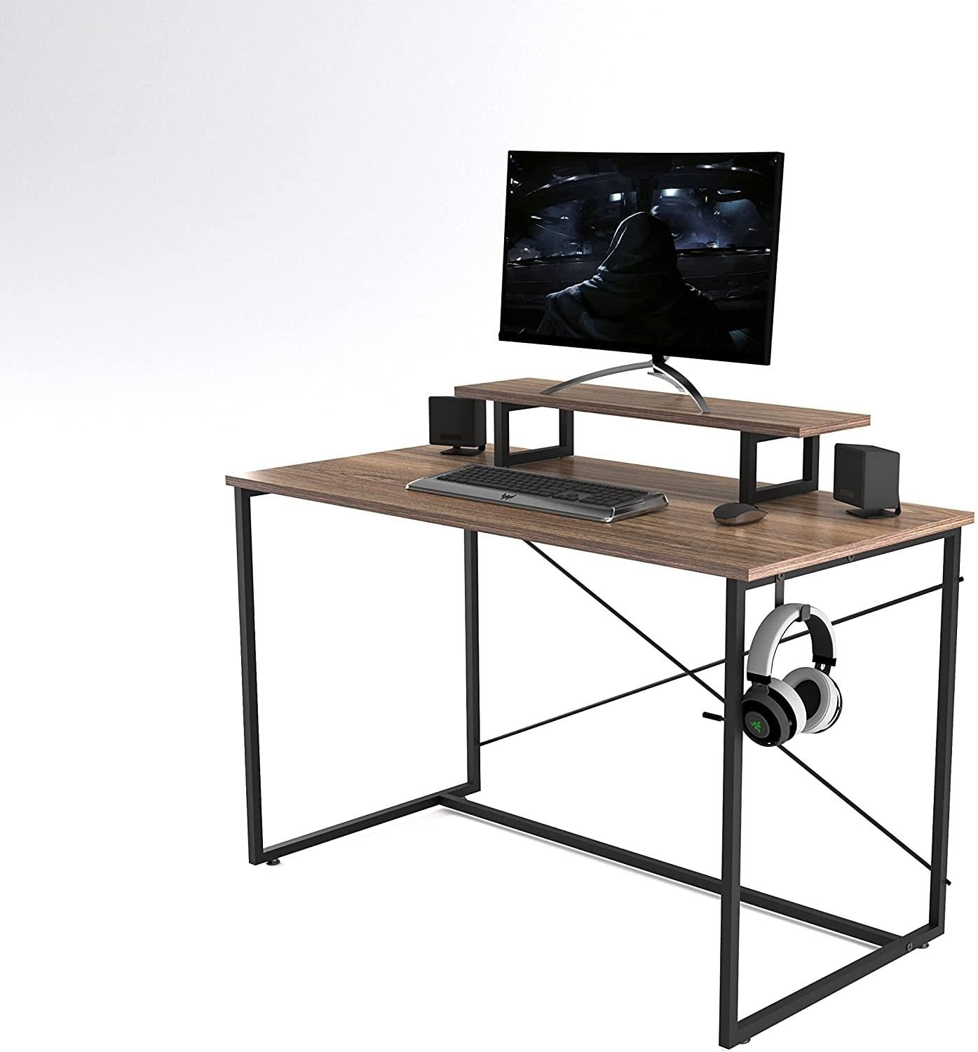 Modern Industrial Two Tier Computer And Writing Table Desk