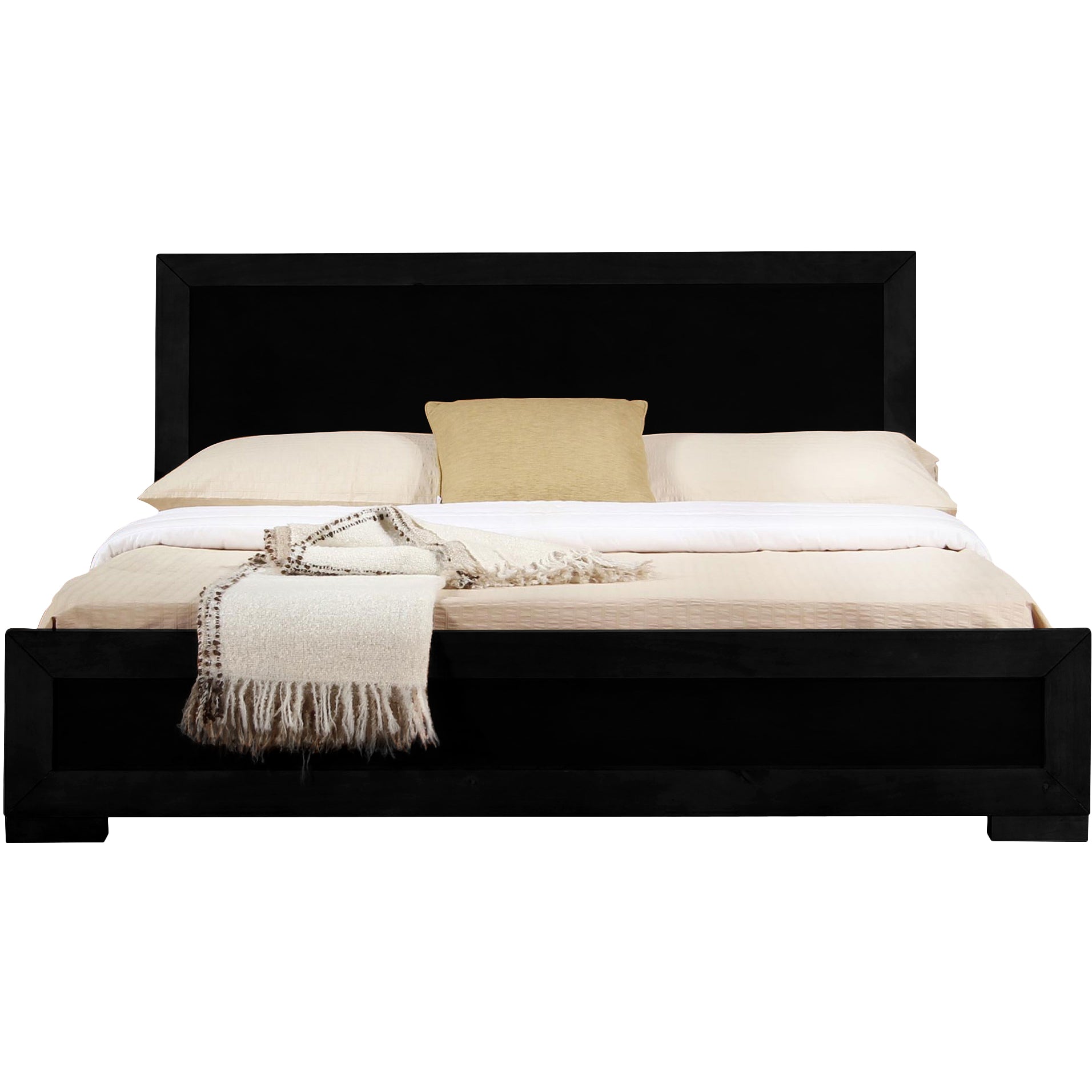 Moma Black Wood Platform King Bed With Two Nightstands