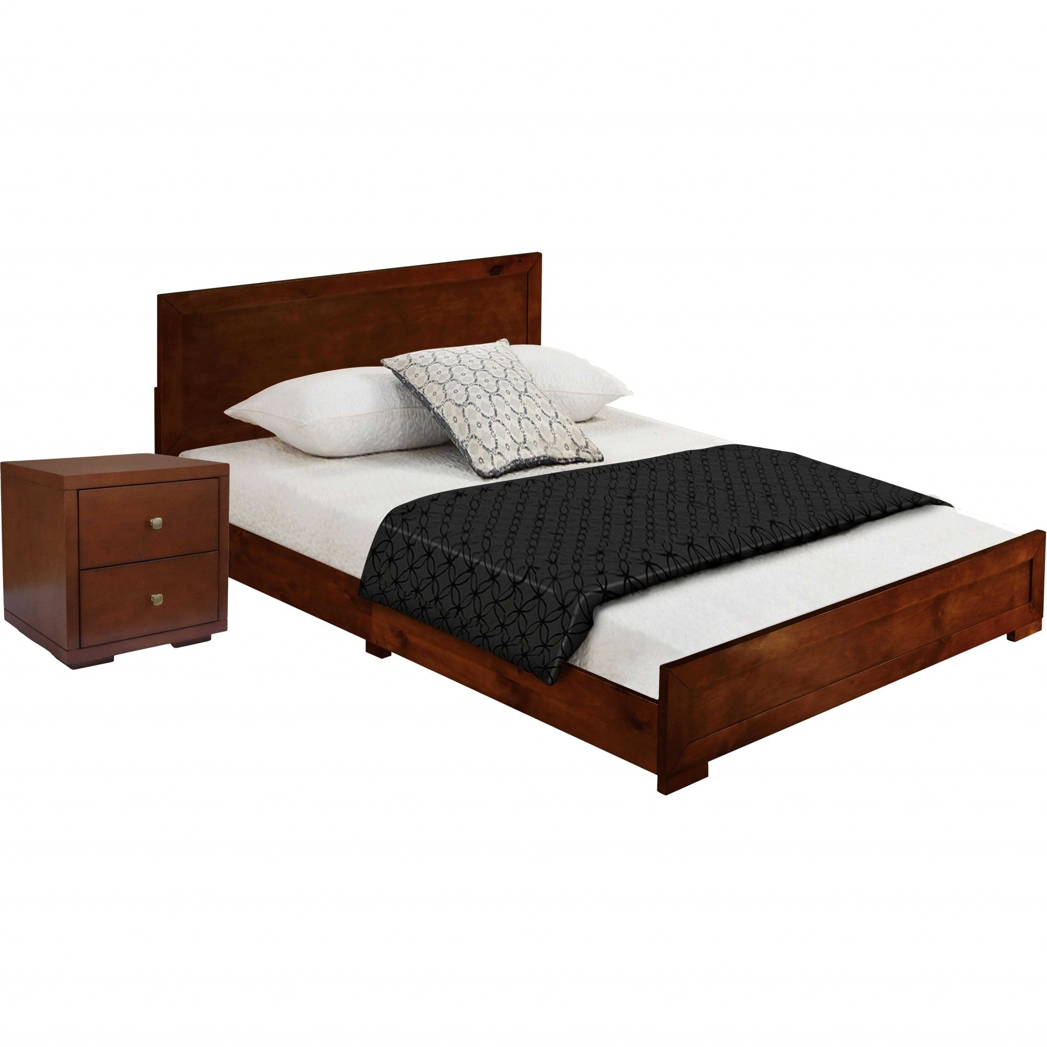 Moma Walnut Wood Platform Twin Bed With Nightstand