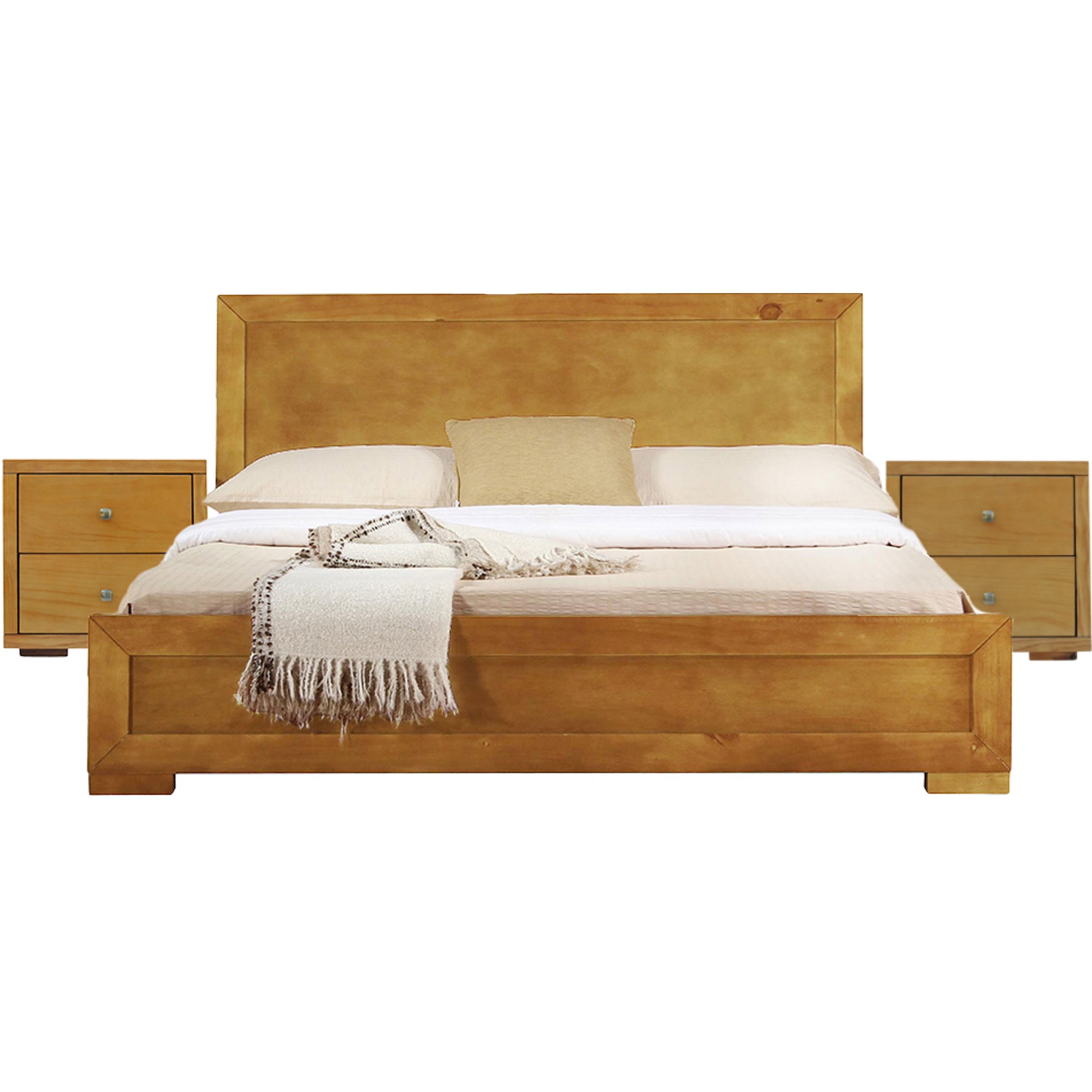 Moma Oak Wood Platform King Bed With Two Nightstands Default Title