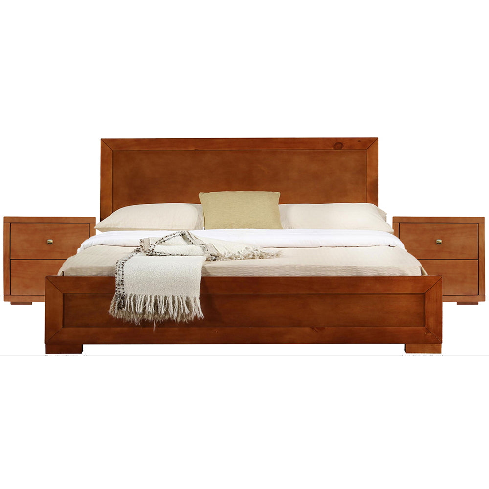Moma Cherry Wood Platform Queen Bed With Two Nightstands Default Title