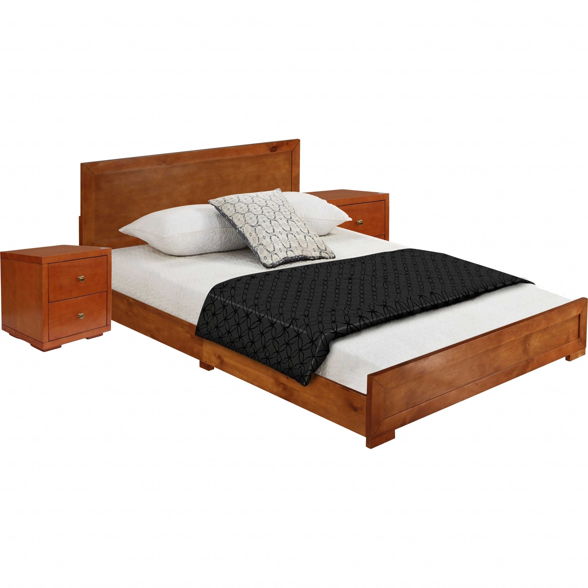 Moma Cherry Wood Platform Queen Bed With Two Nightstands Default Title