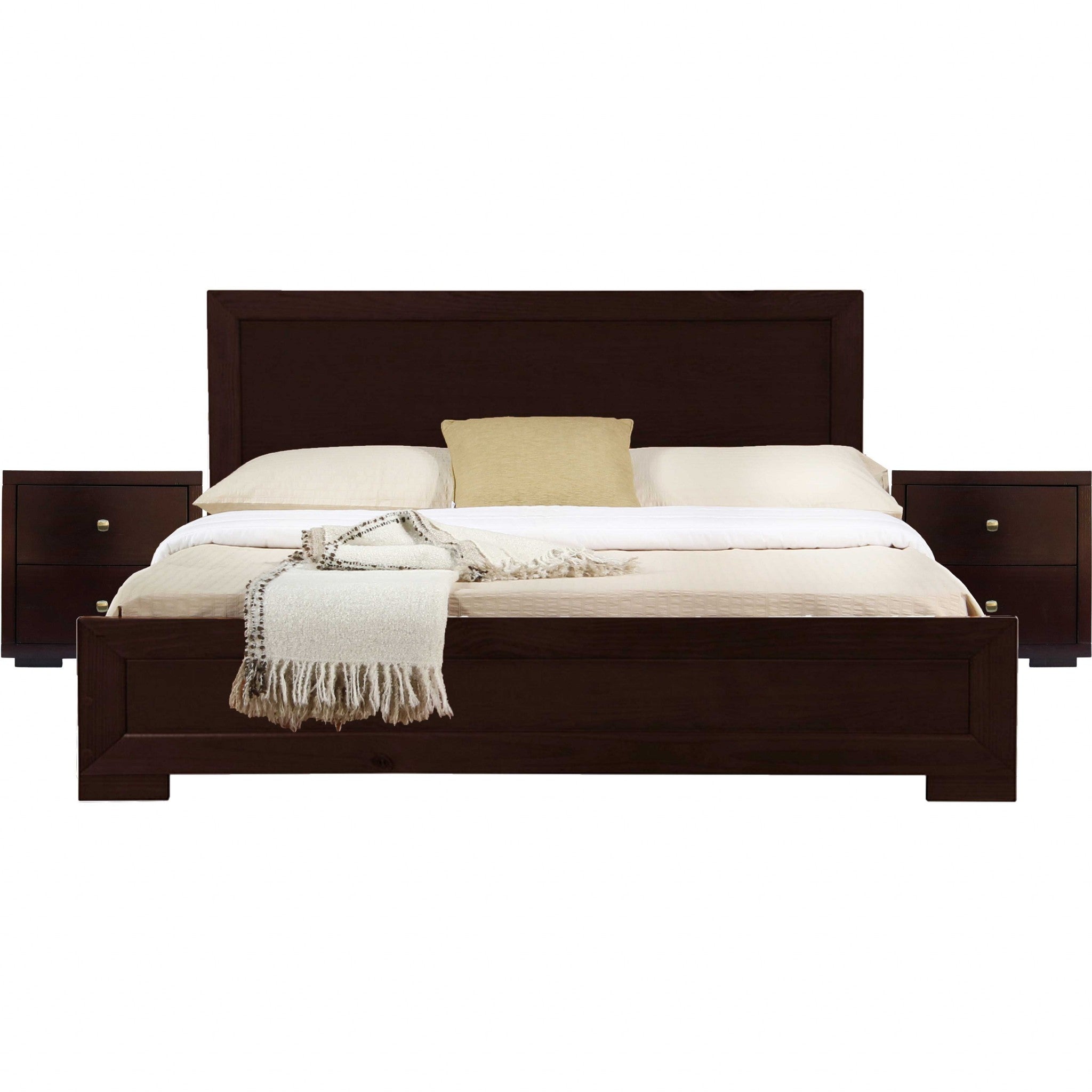 Moma Espresso Wood Platform King Bed With Two Nightstands Default Title