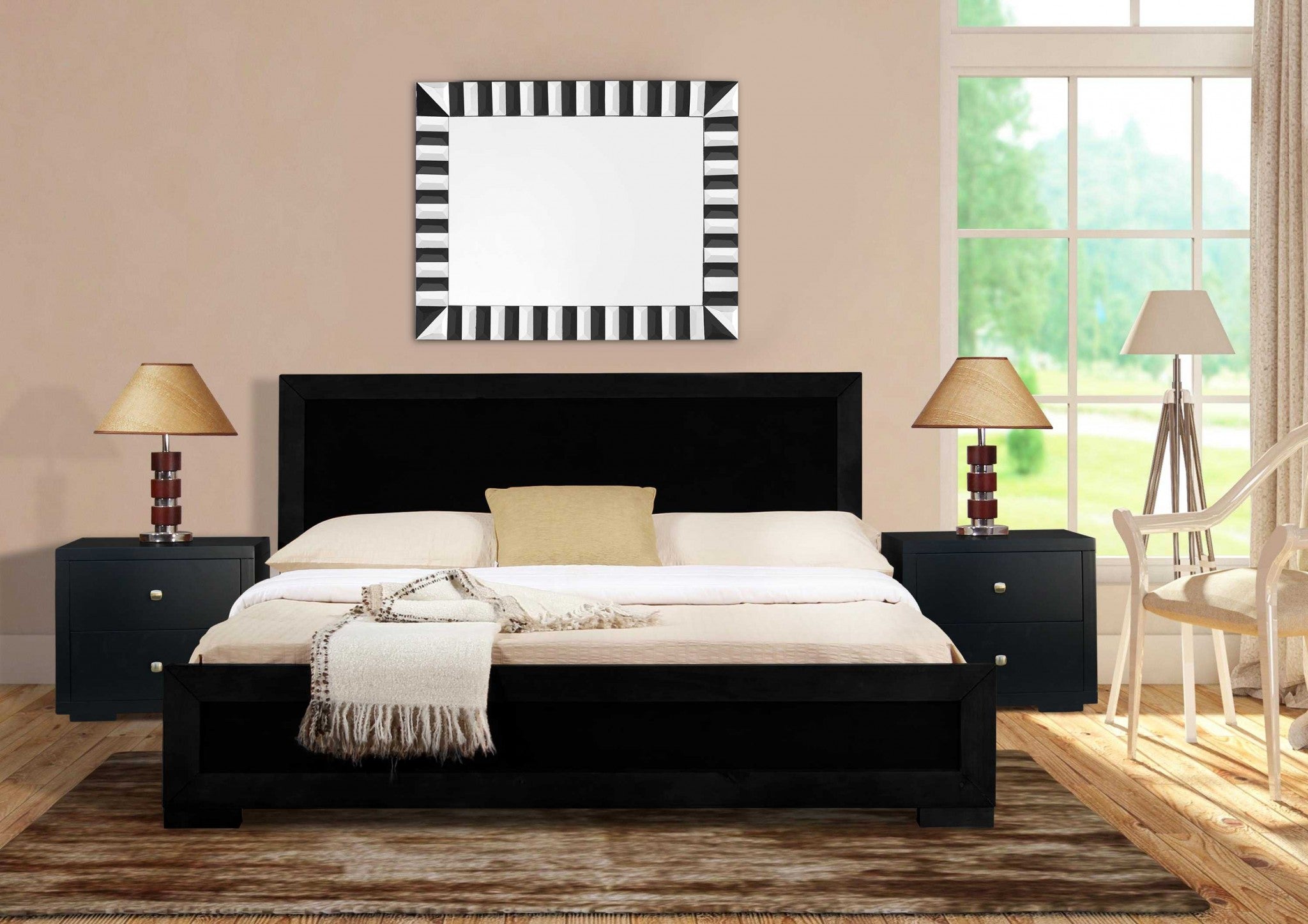 Moma Black Wood Platform Full Bed With Nightstand
