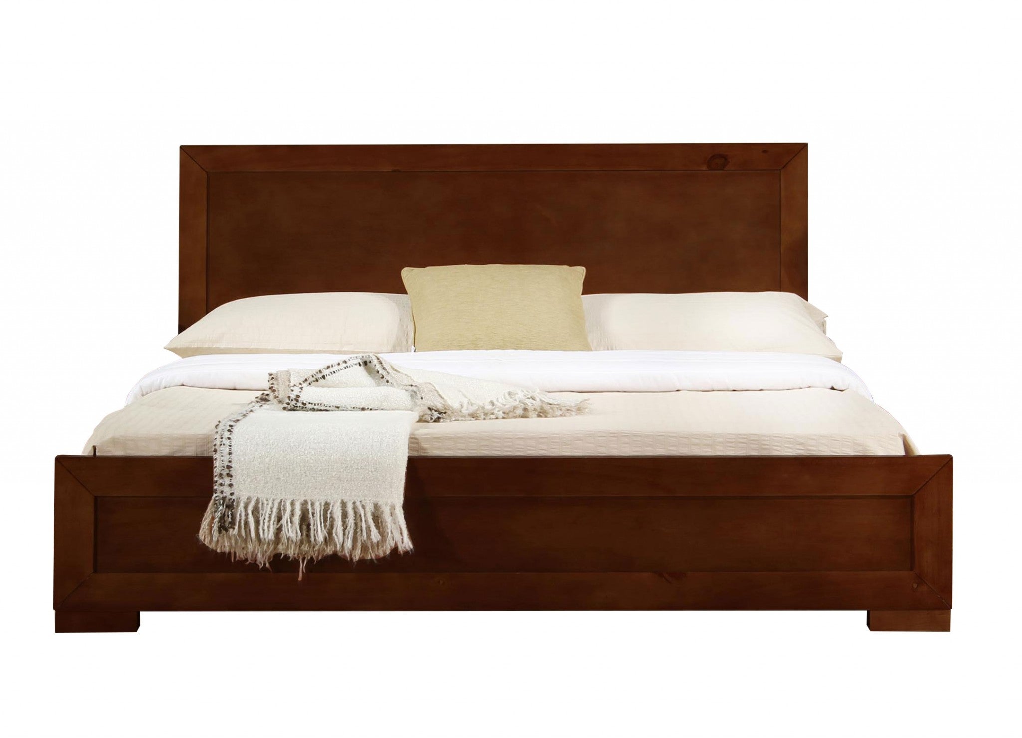 Moma Walnut Wood Platform Full Bed With Nightstand
