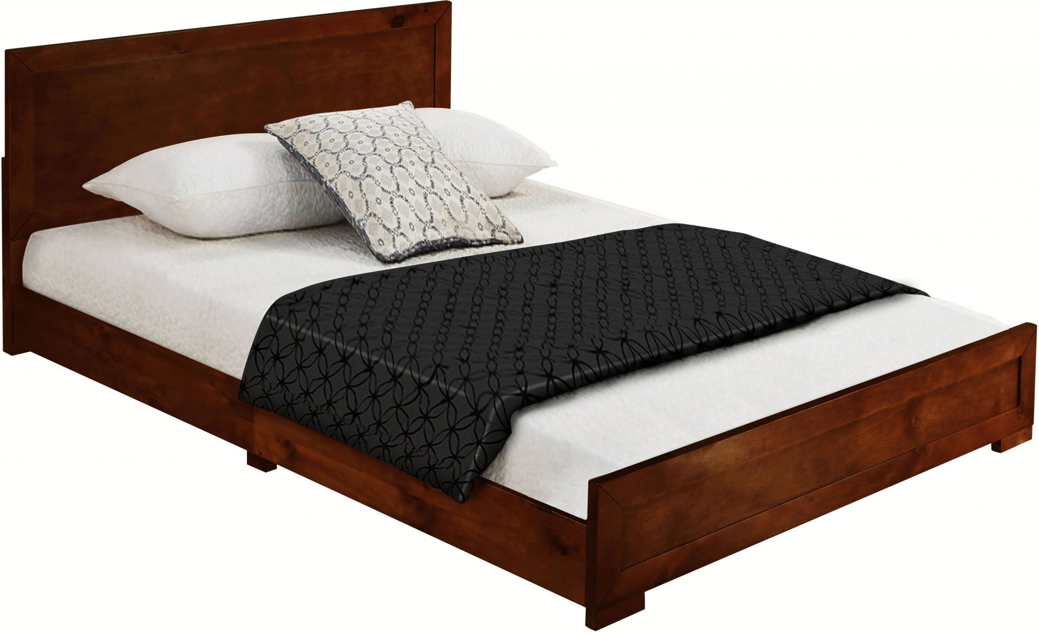 Moma Walnut Wood Platform Full Bed With Nightstand