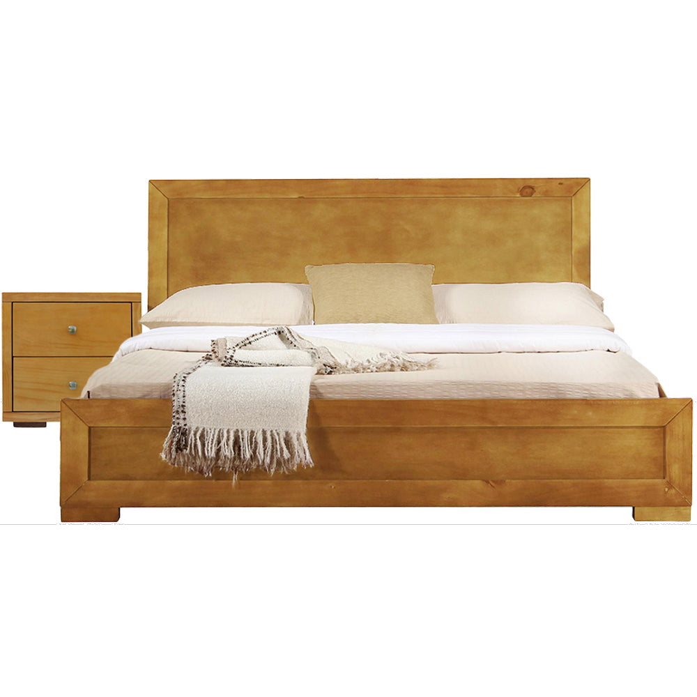 Moma Oak Wood Platform Full Bed With Nightstand
