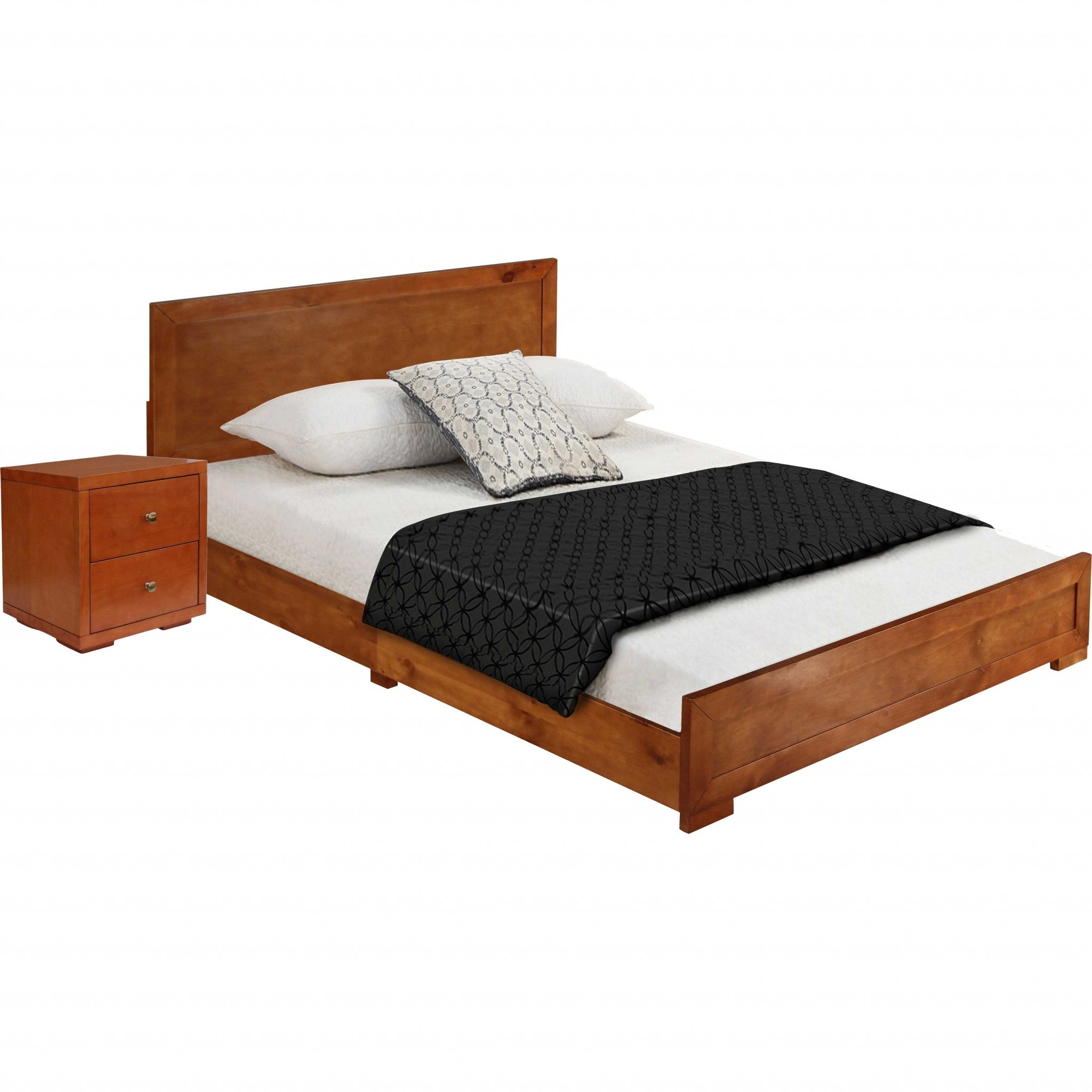 Moma Cherry Wood Platform Full Bed With Nightstand Default Title