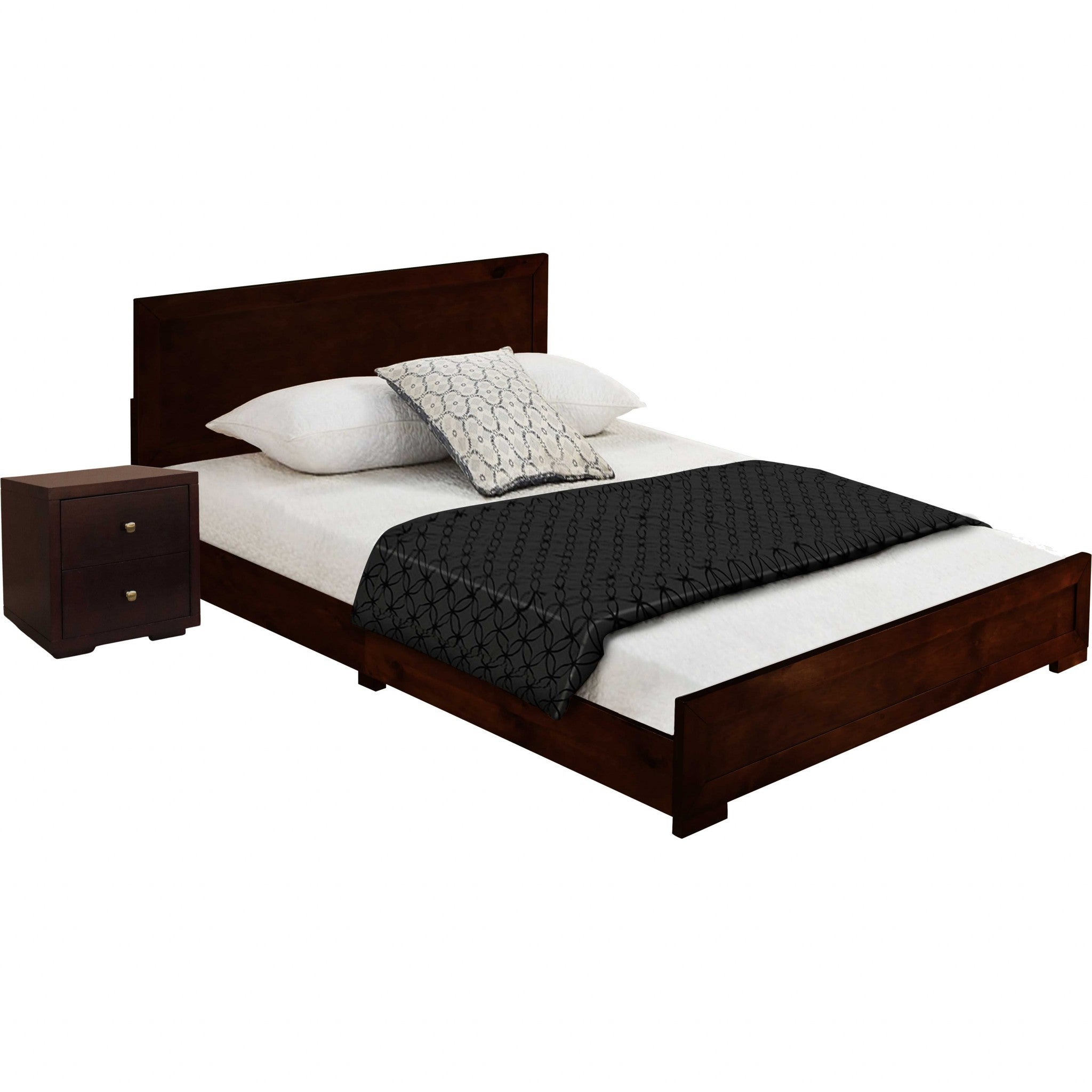 Moma Espresso Wood Platform Full Bed With Nightstand