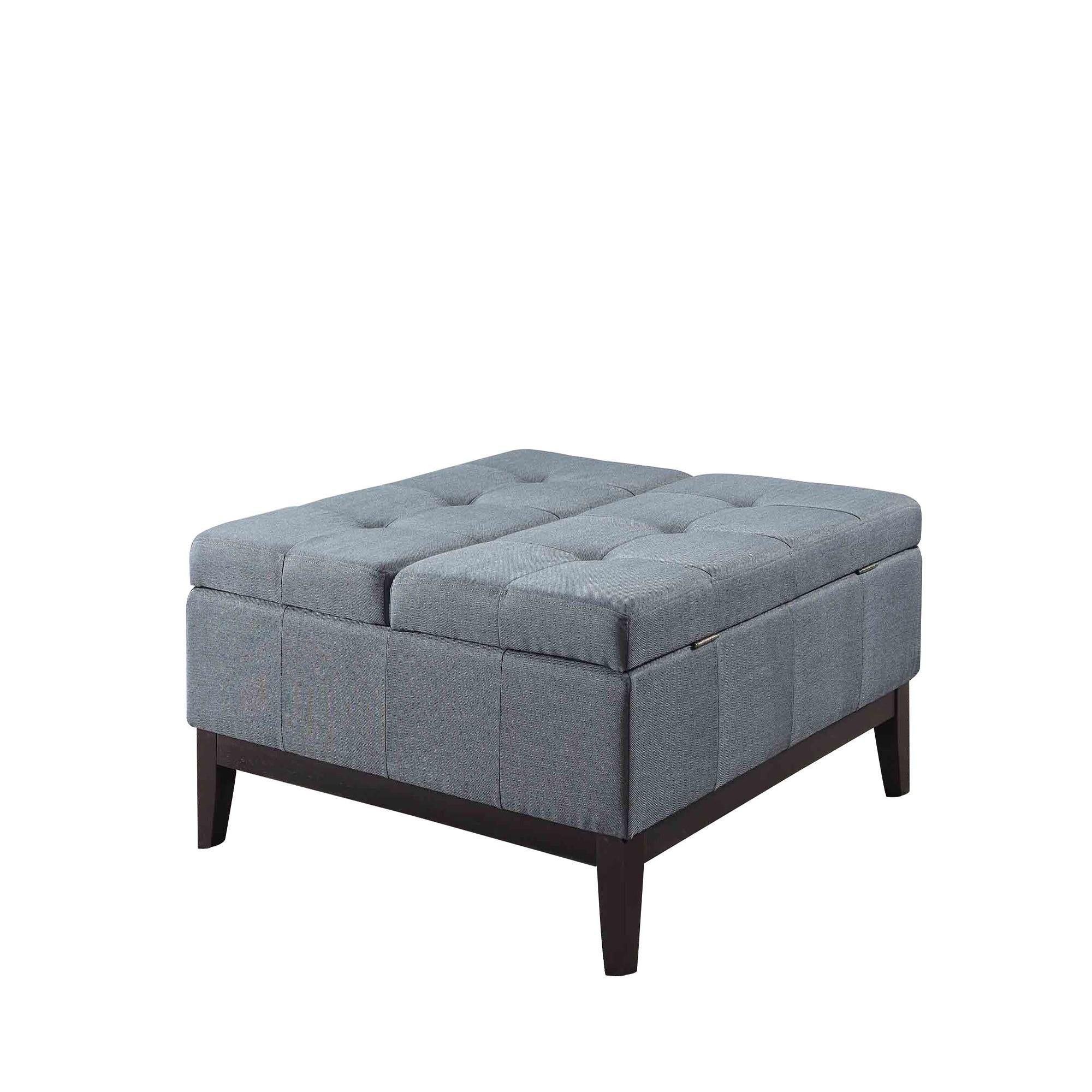 36” Slate Blue and Black Ottoman with Hidden Storage