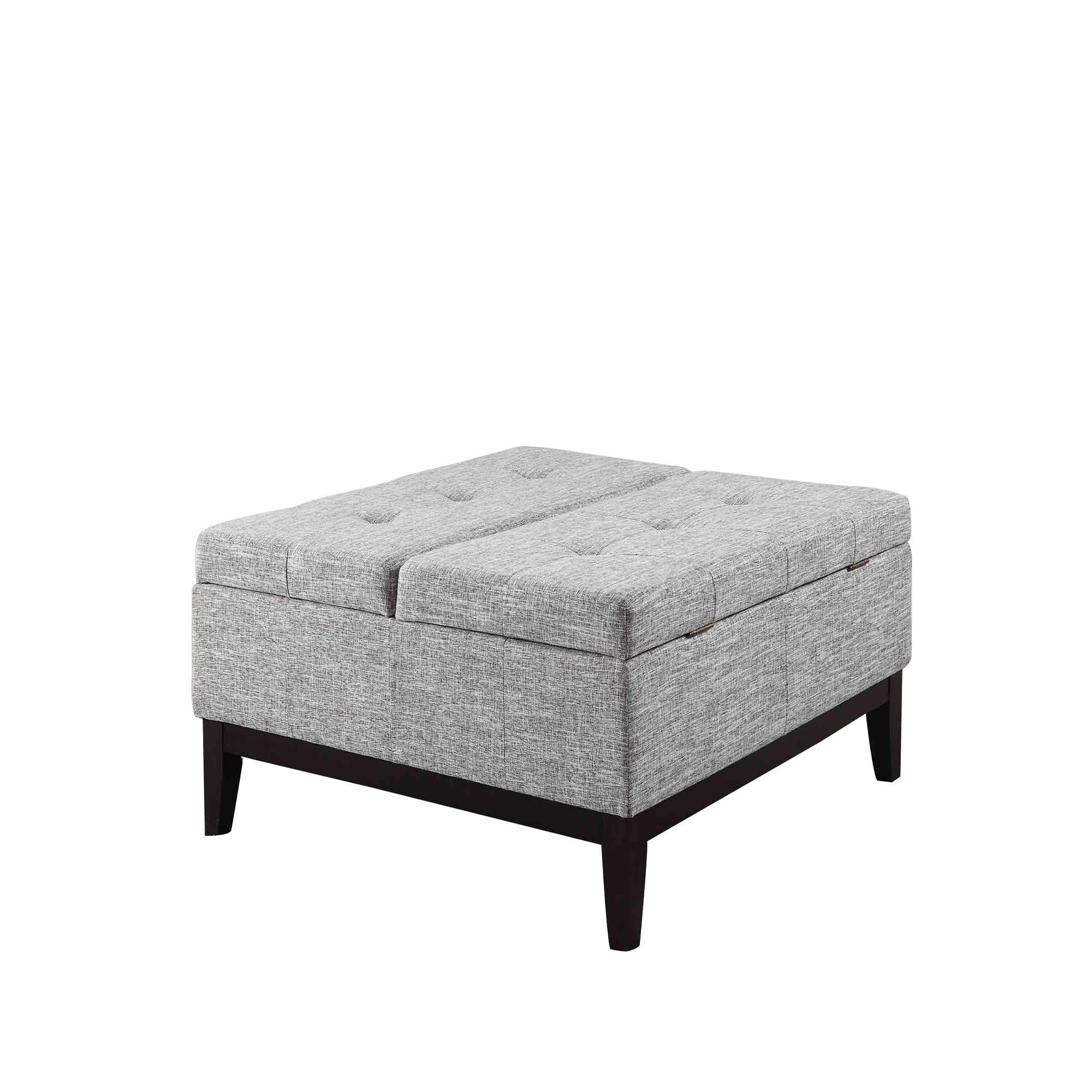 36” Heathered Gray and Black Ottoman with Hidden Storage