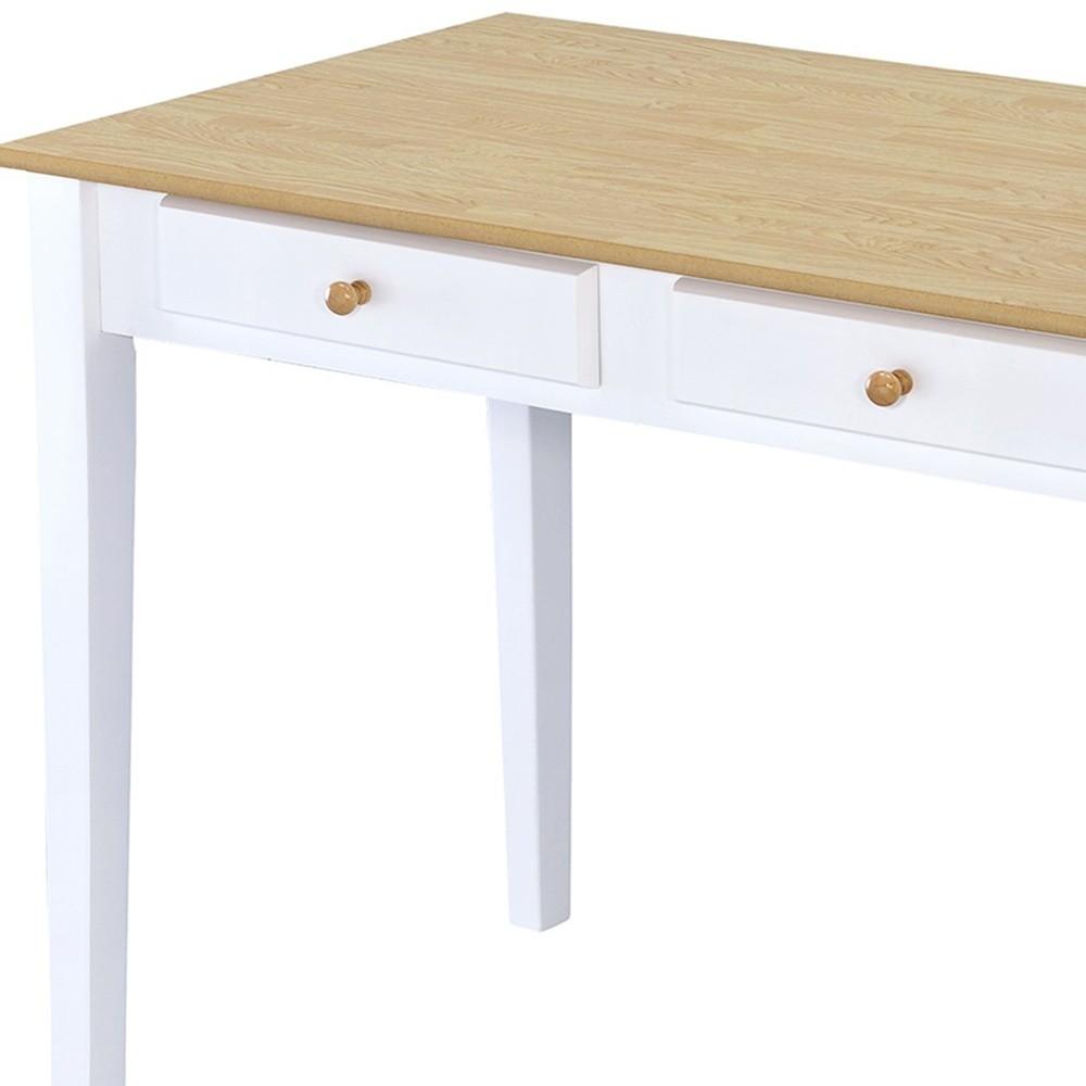 Wood And White Finish Cottage Desk With 2 Drawers