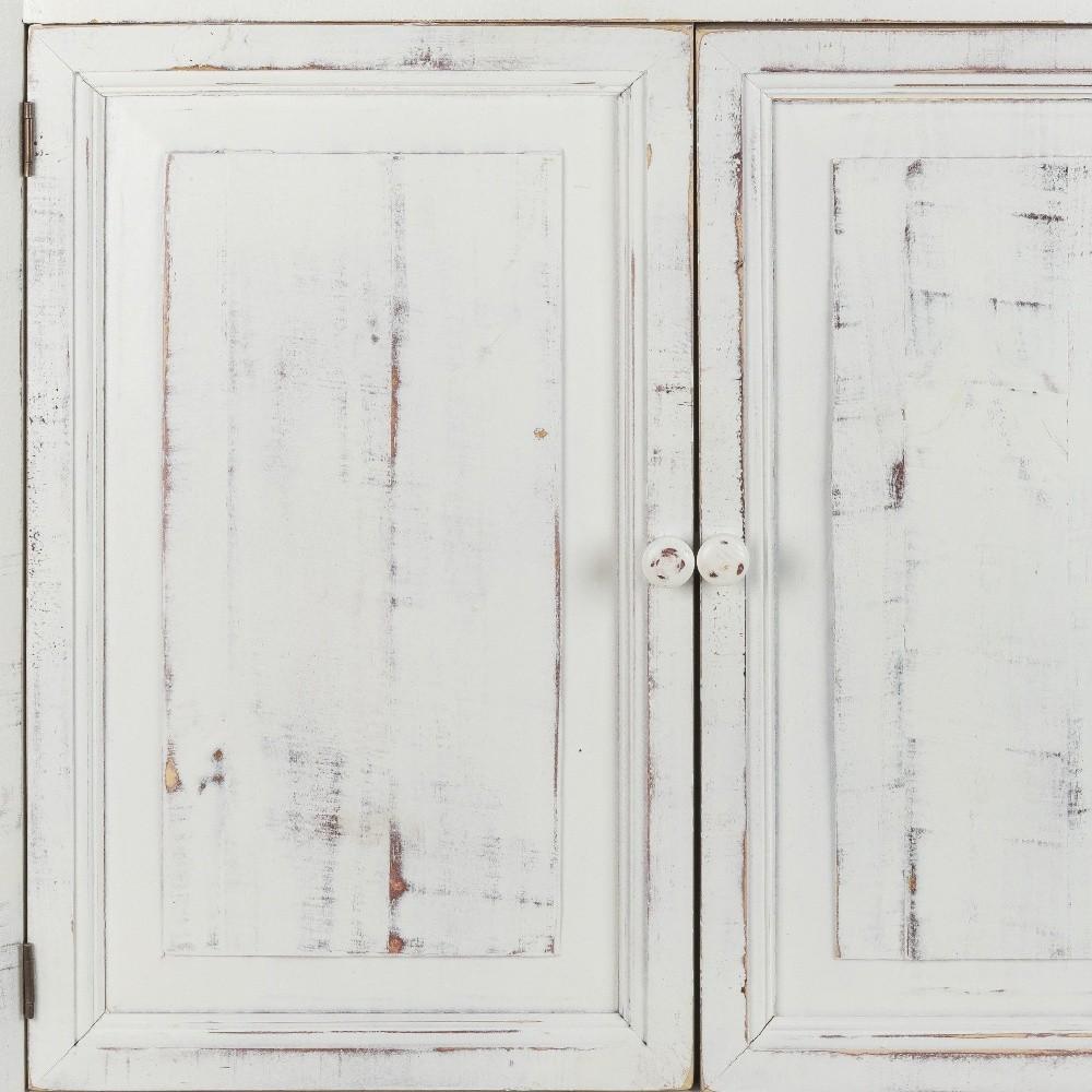 Distressed White Wooden Two Door Accent Cabinet