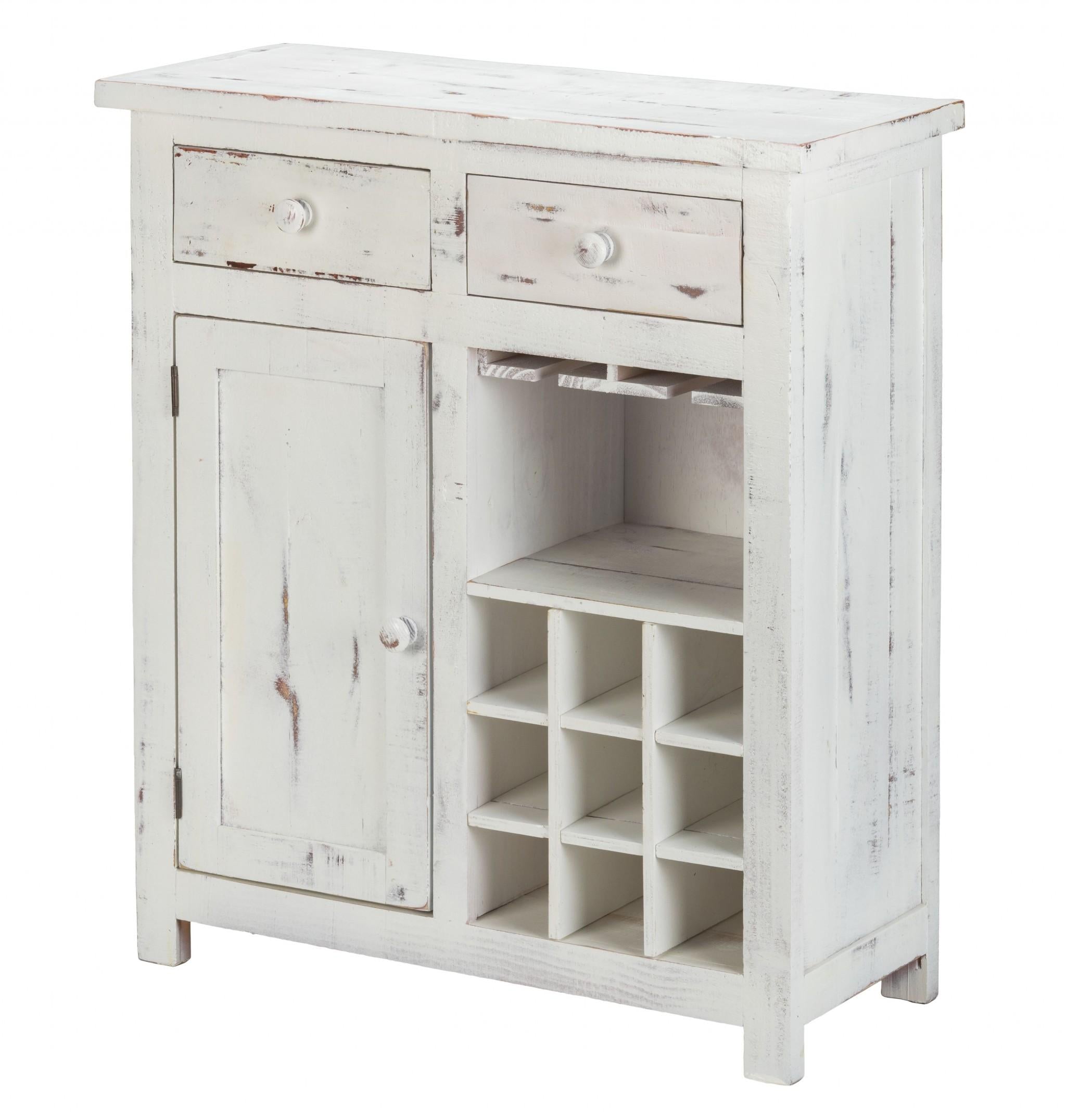 Rustic White Wine Cabinet with Two Drawers