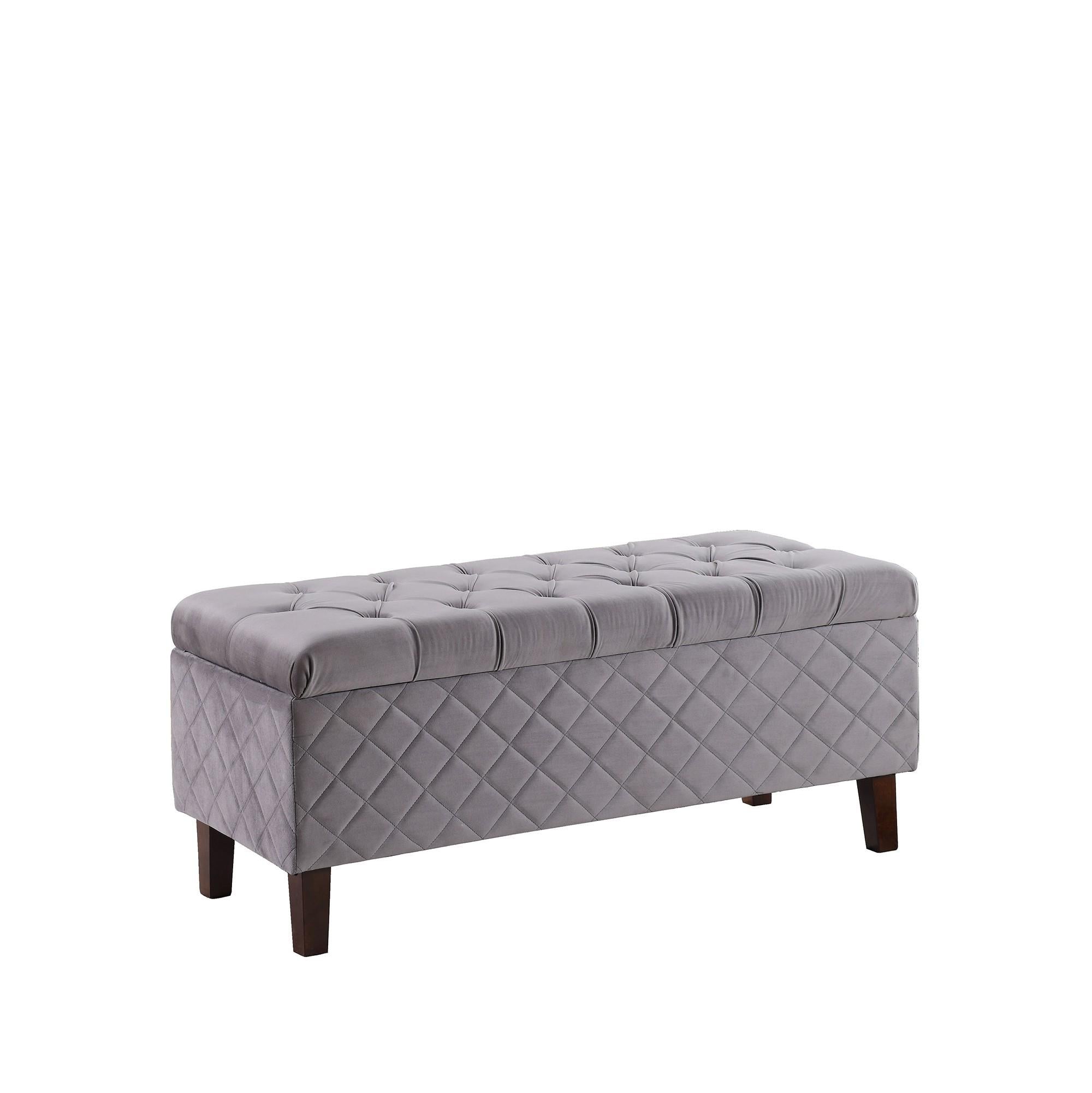 Dove Gray Quilted and Tufted Storage Bench