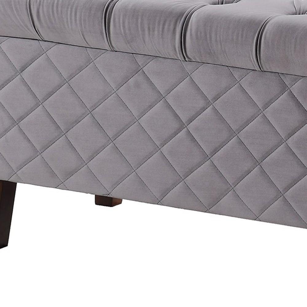 Dove Gray Quilted and Tufted Storage Bench