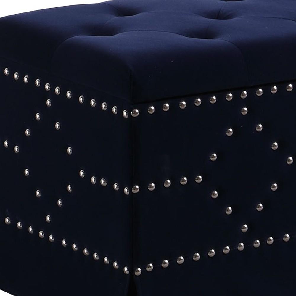 Deep Blue Velvet Nailhead Storage Bench with Ottomans