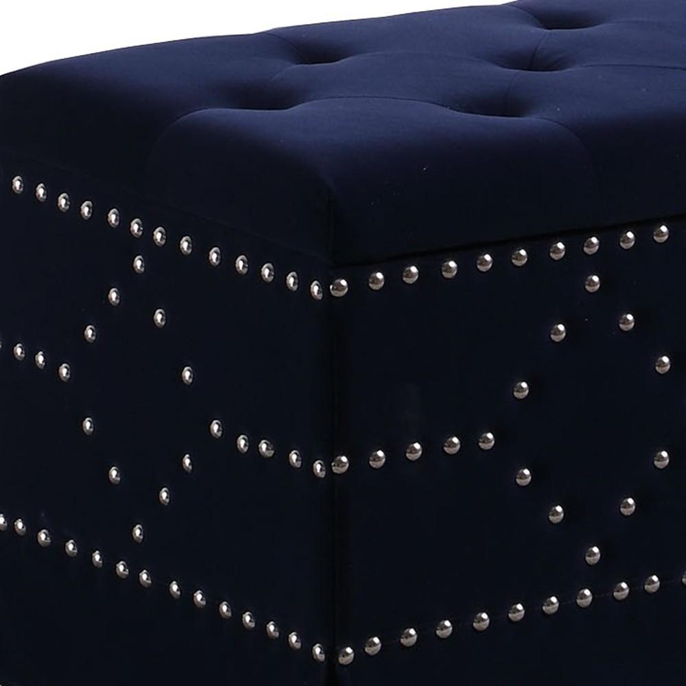 Deep Blue Velvet Nailhead Storage Bench with Ottomans