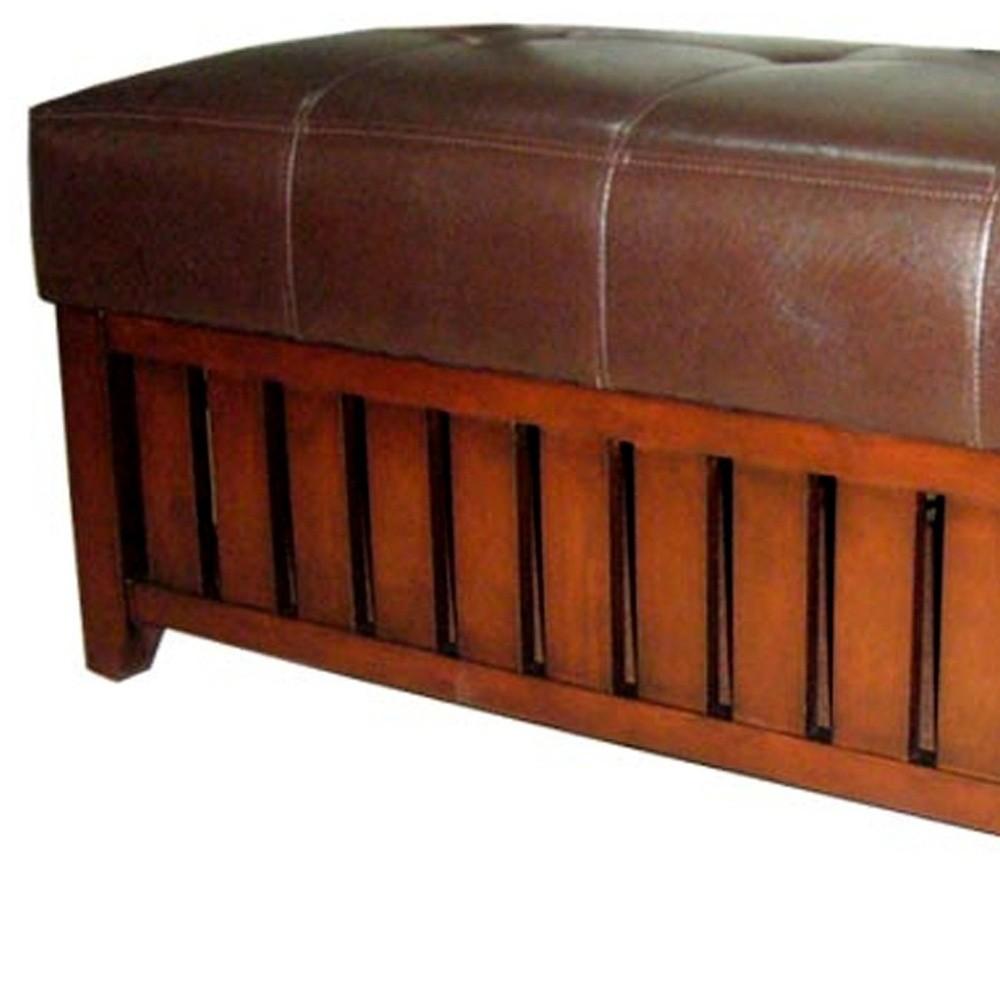 Brown Leather Storage Bench