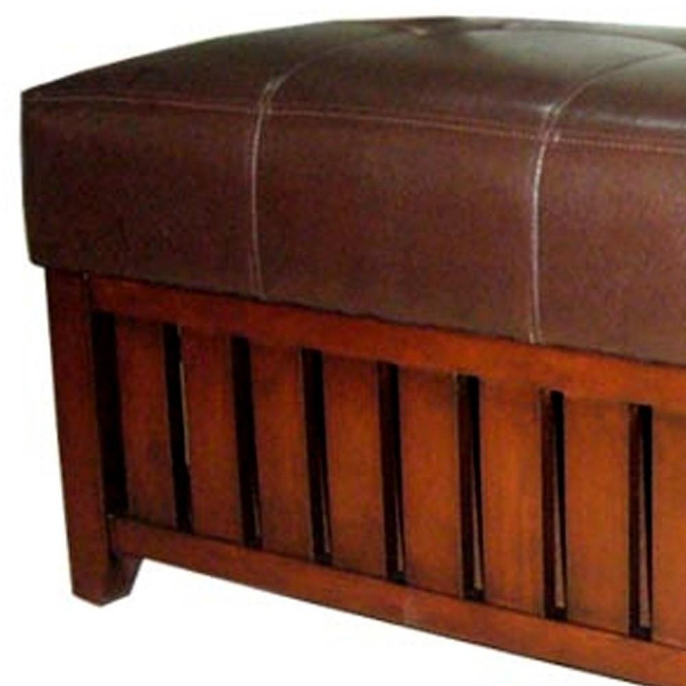 Brown Leather Storage Bench