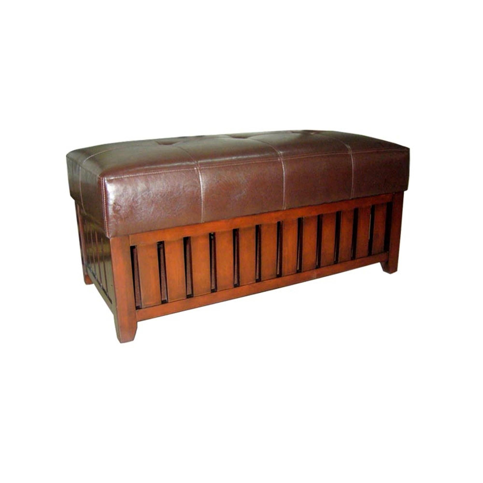 Brown Leather Storage Bench