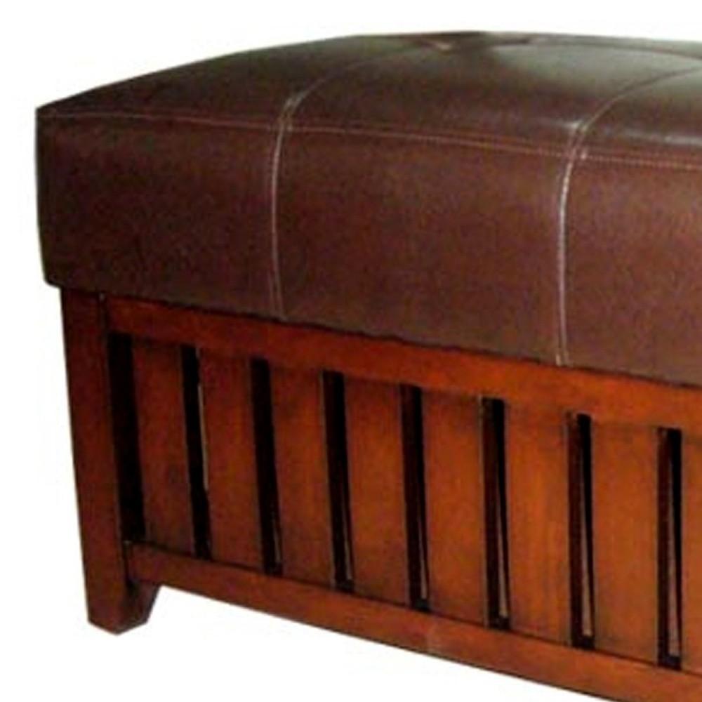 Brown Leather Storage Bench