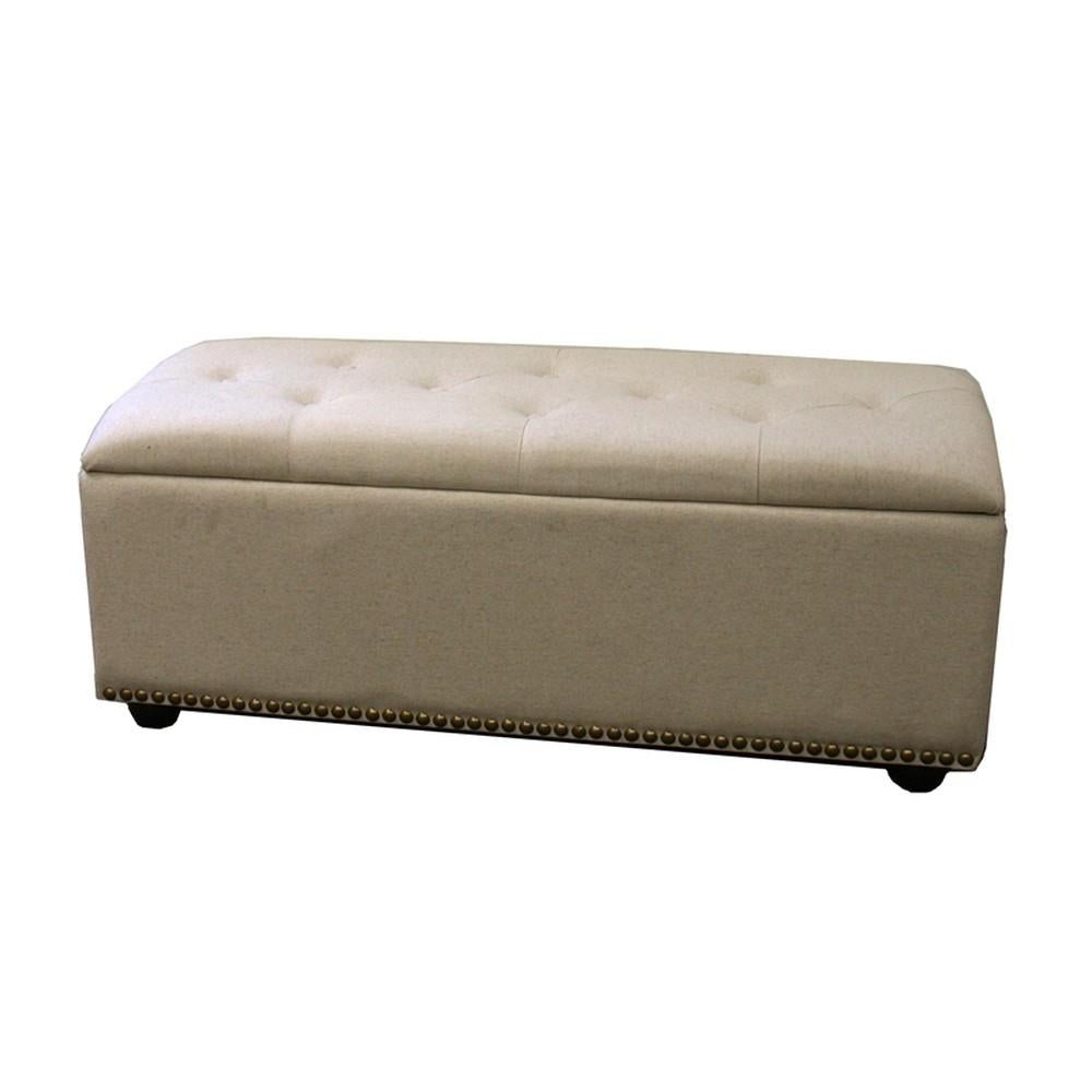 Beige Nailhead Storage Bench Ottoman Four Piece Set