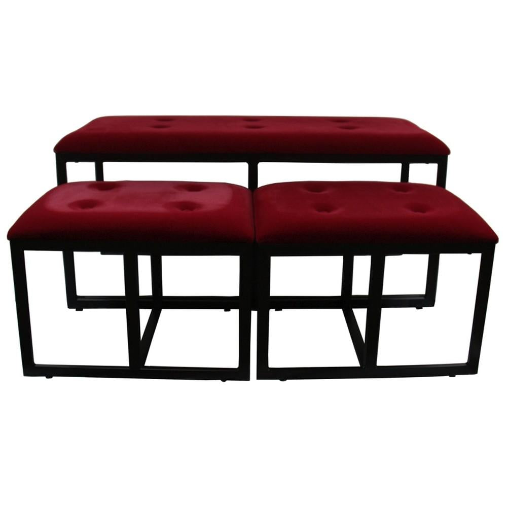 Modern Black and Red Metal Three Piece Bench Set