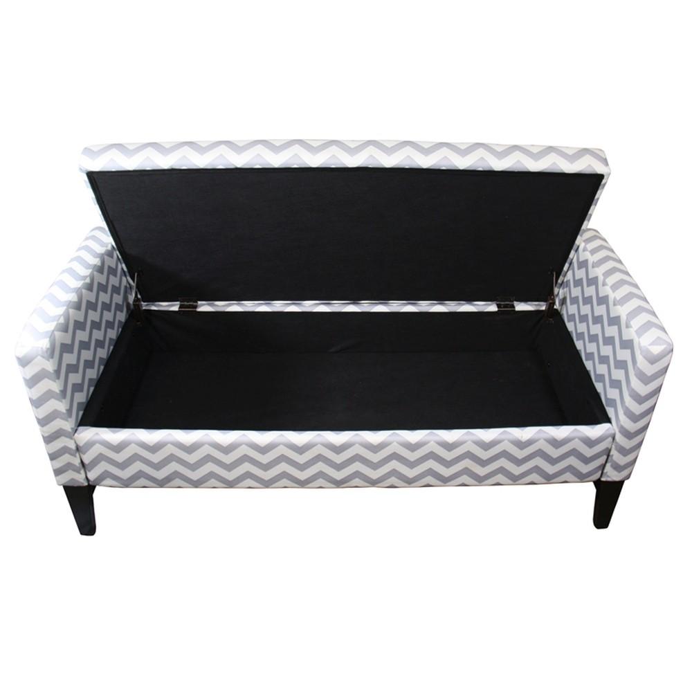 Modern Gray and White Chevron Print Storage Bench