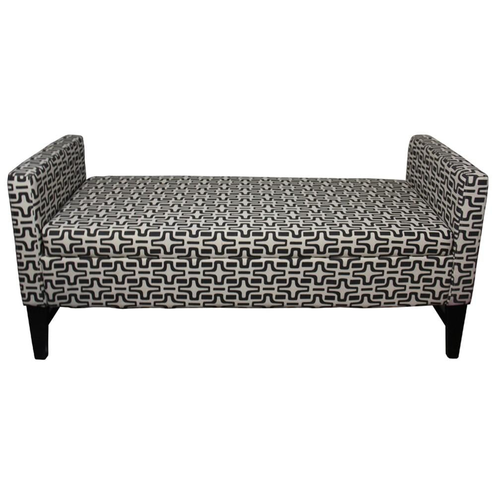 Modern Dark Brown and White Retro Star Print Storage Bench