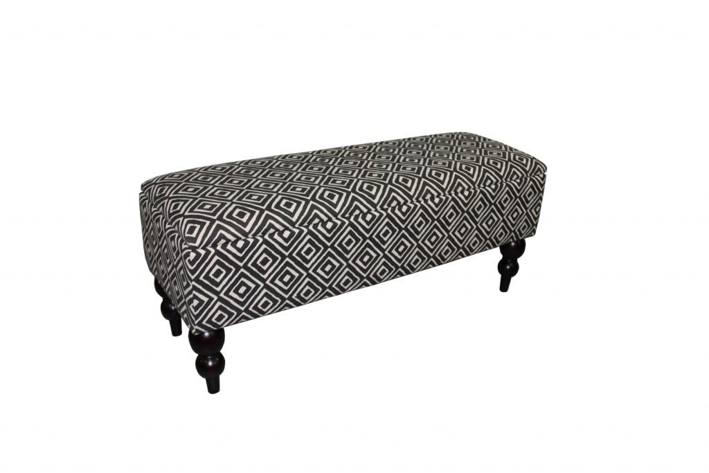 Modern Tailored Charcoal and White Geometric Storage Bench