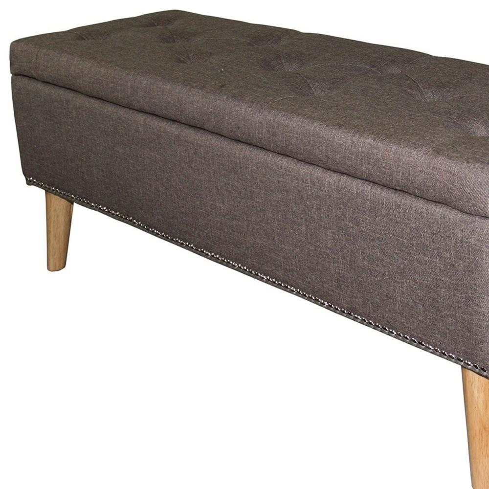 Gray Brown Linen Look Tufted Storage Bench